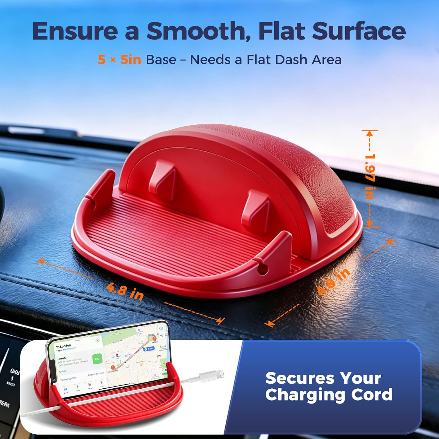 Loncaster Car Phone Holder, Car Phone Mount Silicone Car Pad Mat for Various Dashboards, Slip Free Desk Phone Stand Compatible with iPhone, Samsung, Android Smartphones, GPS Devices and More, Black