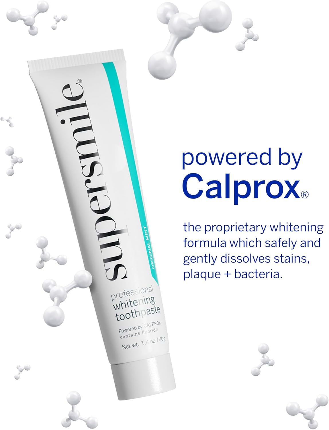 Supersmile Original Mint Whitening Toothpaste, 1.4 Oz, TSA Travel | Calprox® + Fluoride Travel Toothpaste, Whitens 3 Shades After 1 Day, Signature Wild Mint Flavor, Veneer Safe, RDA 65