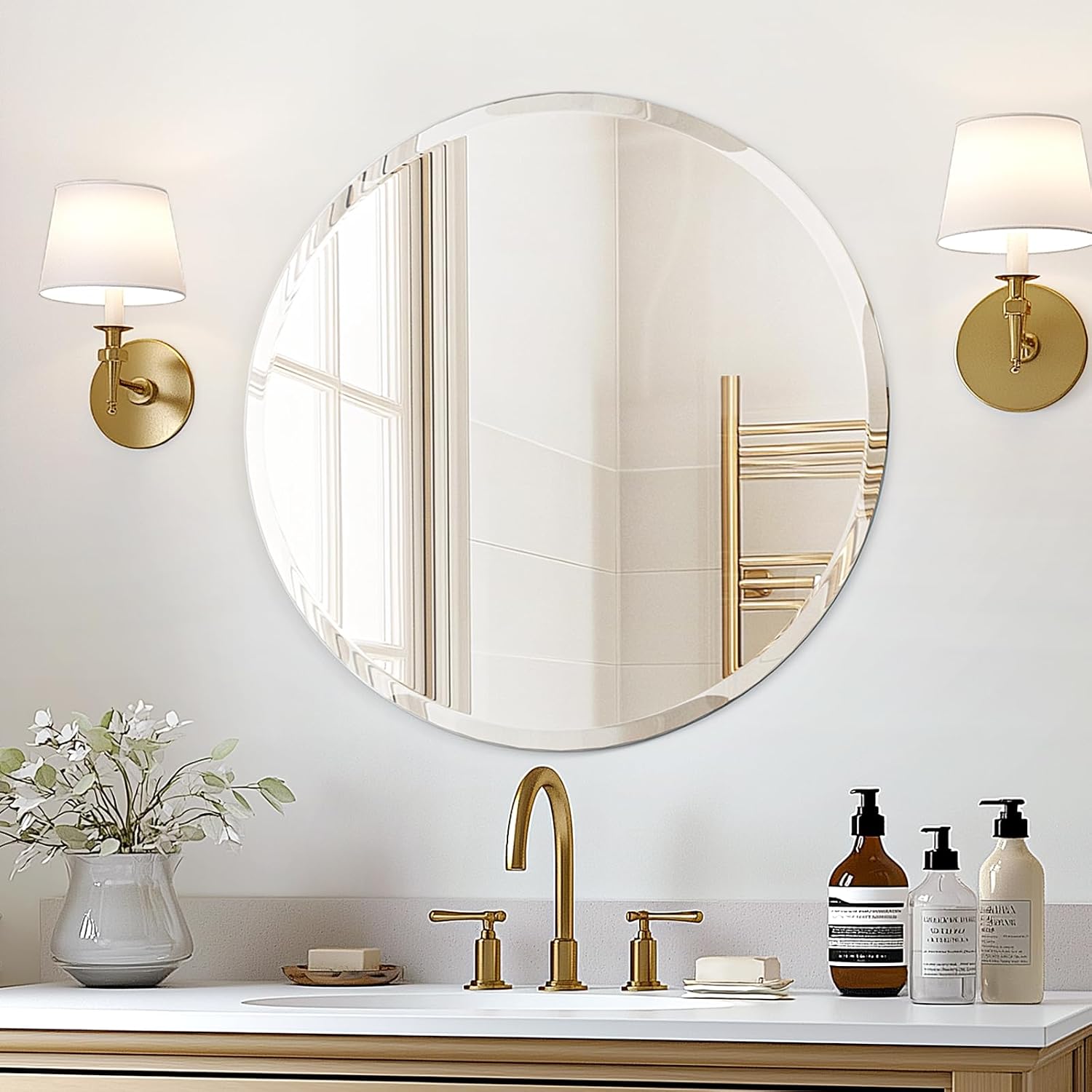 USHOWER Frameless Round Bathroom Mirror 24"