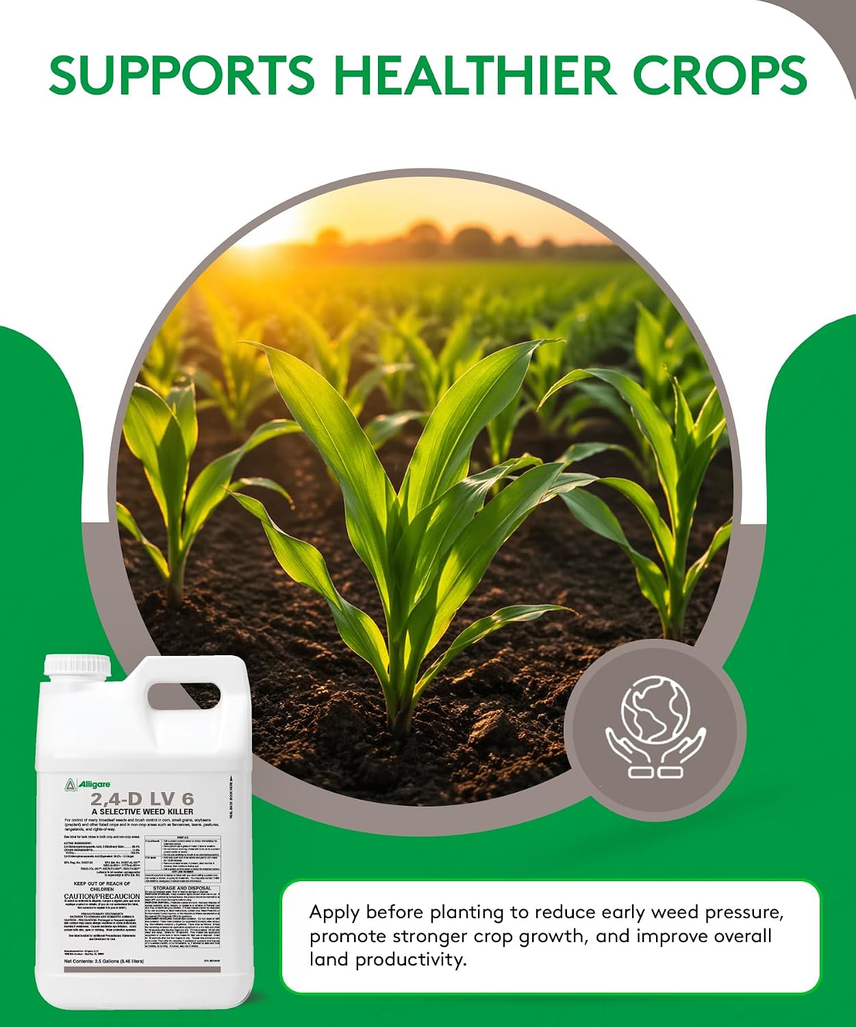 ALLIGARE 2,4-D Amine Weed Killer Concentrate - Post-Emergent Herbicide to Control Pigweed, Thistle, Ragweed, & More - 47.2% Active Ingredient - for Lawns, Pastures, Aquatic Sites & Crops - 2.5 Gallon