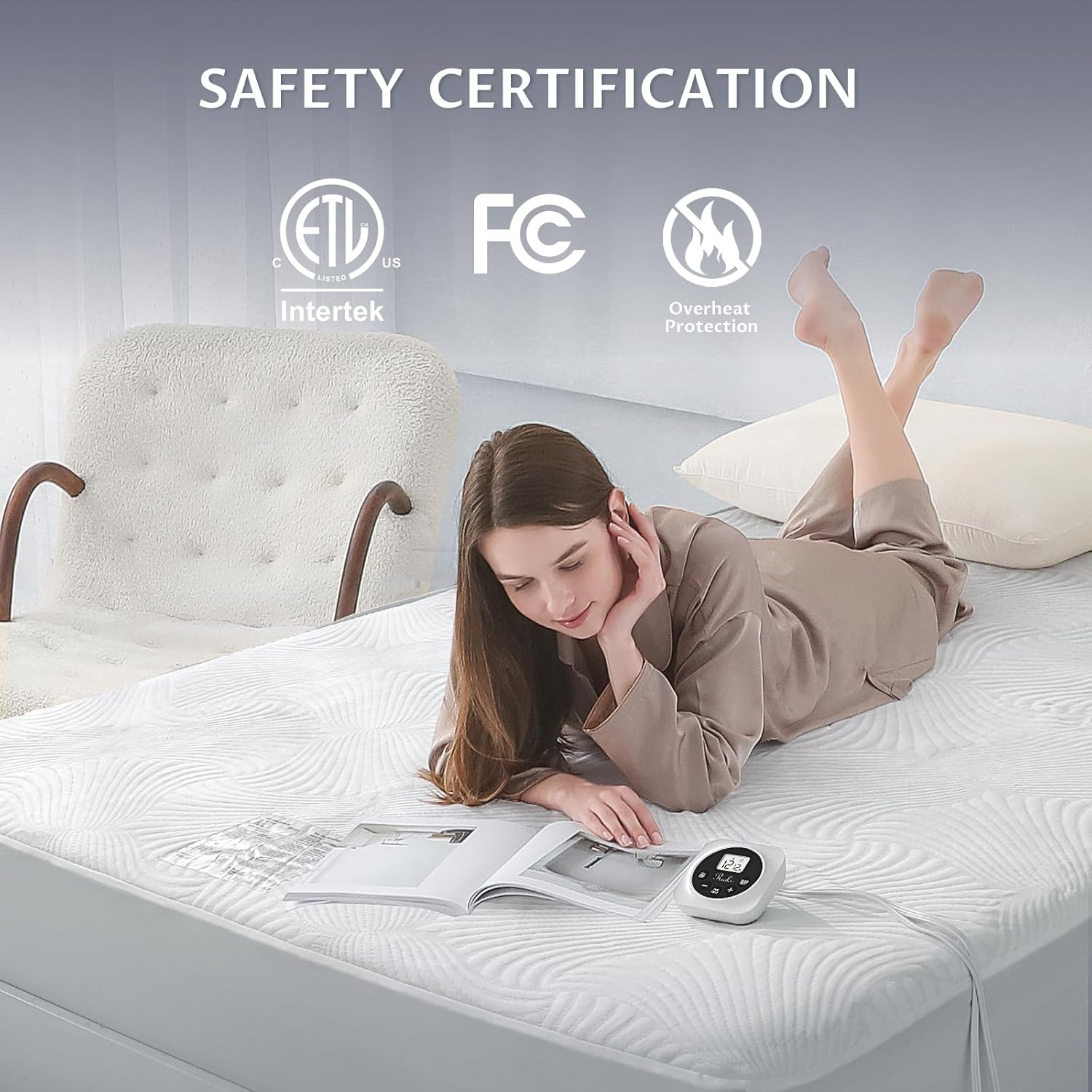 Heated Mattress Pad King, 3D Air Fabric, Preheat & Memory for Cold Winter