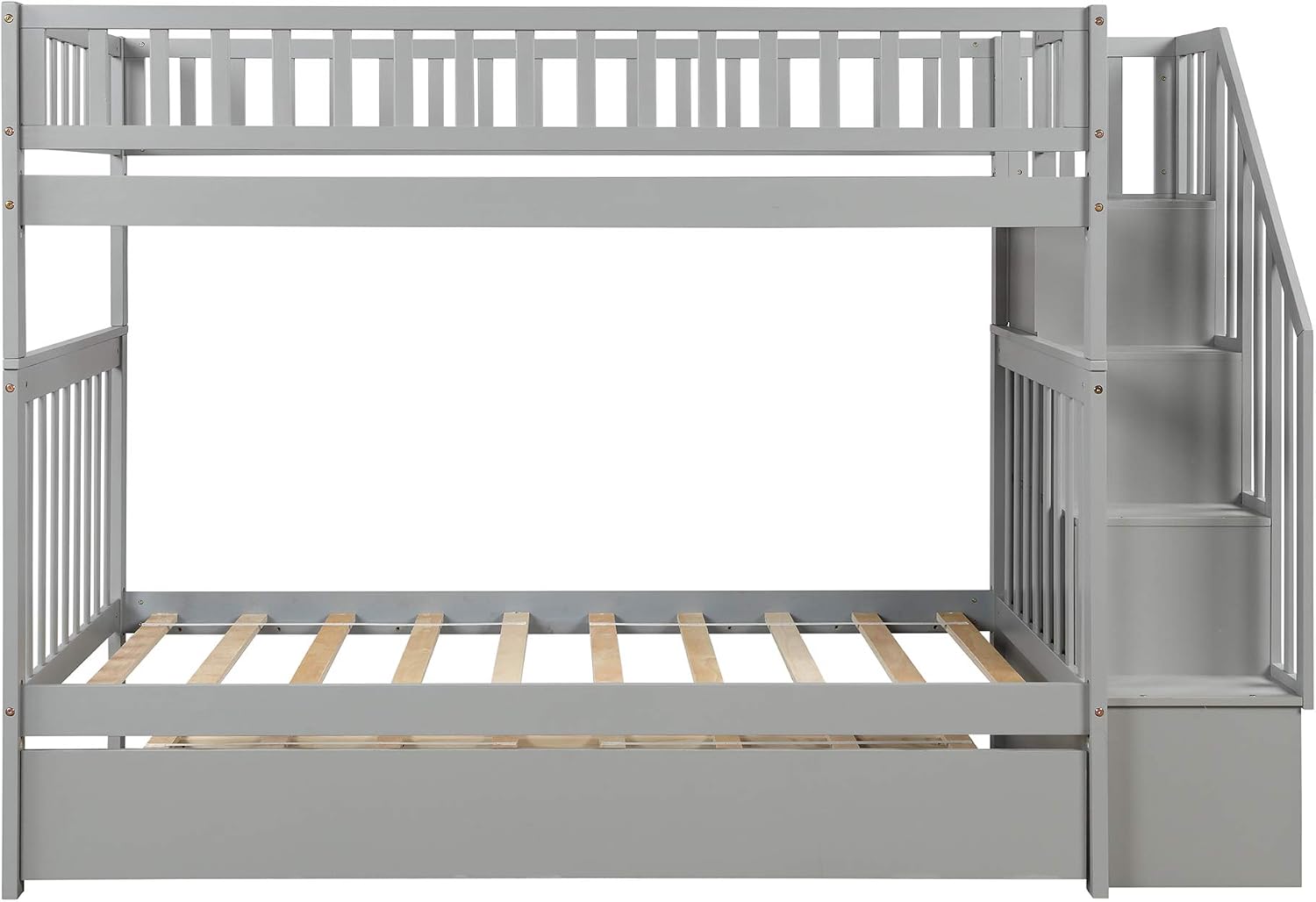 Bellemave Full Over Full Bunk Beds with Stairs Stairway Bunk Bed Frame with Storage Shelves for Teens Adult, Detachable Wood Full Bunk Bed, Gray