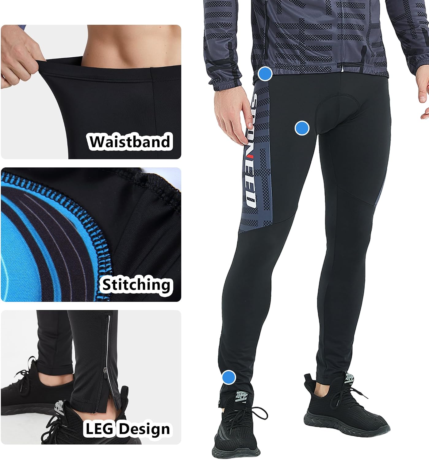 sponeed Cycling Clothes for Men Long Sleeve Mountain Bike Road Bicycle Shirt Jerseys Padded Pants Biking Outfits