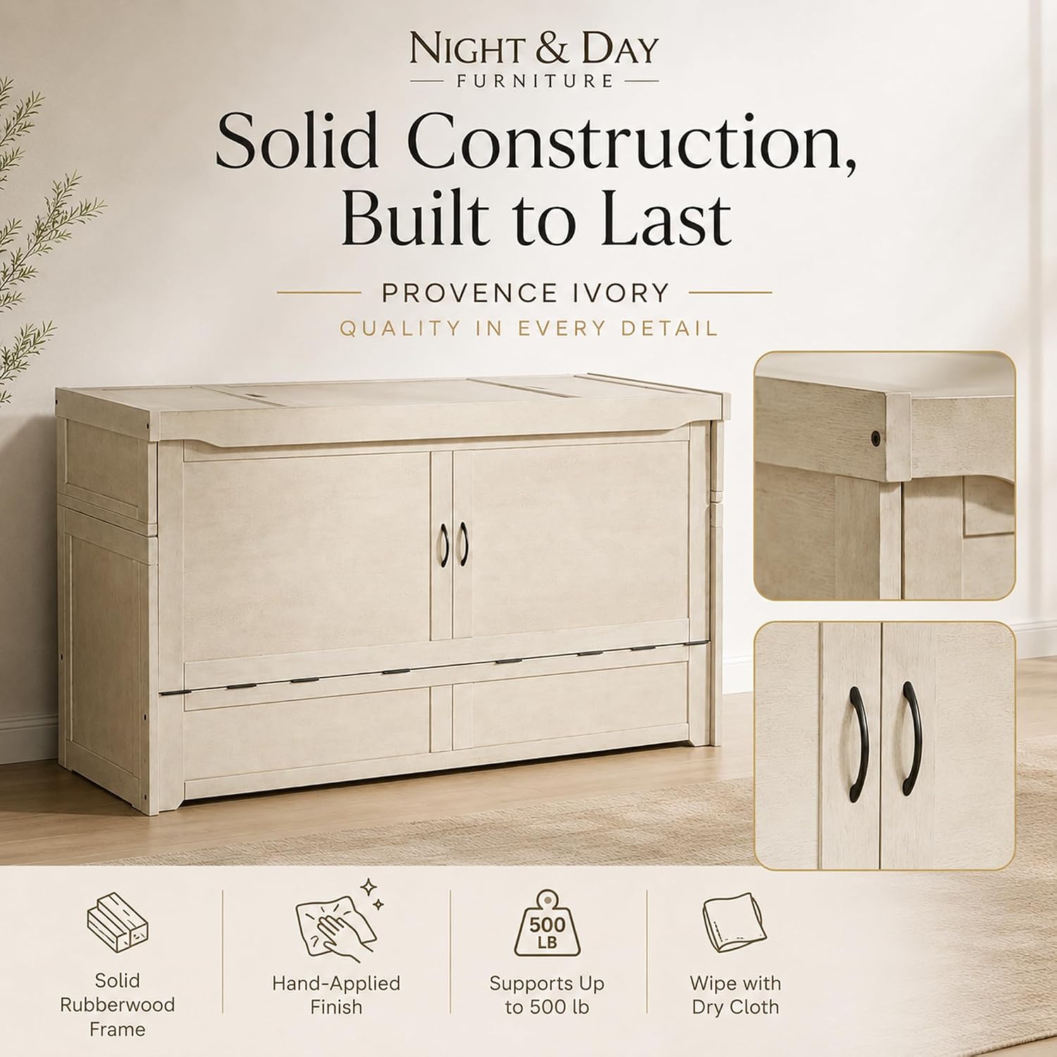 NIGHT & DAY Furniture Murphy Cube Cabinet Bed Pre-Assembled (Cherry, Queen) | Pre-Assembled