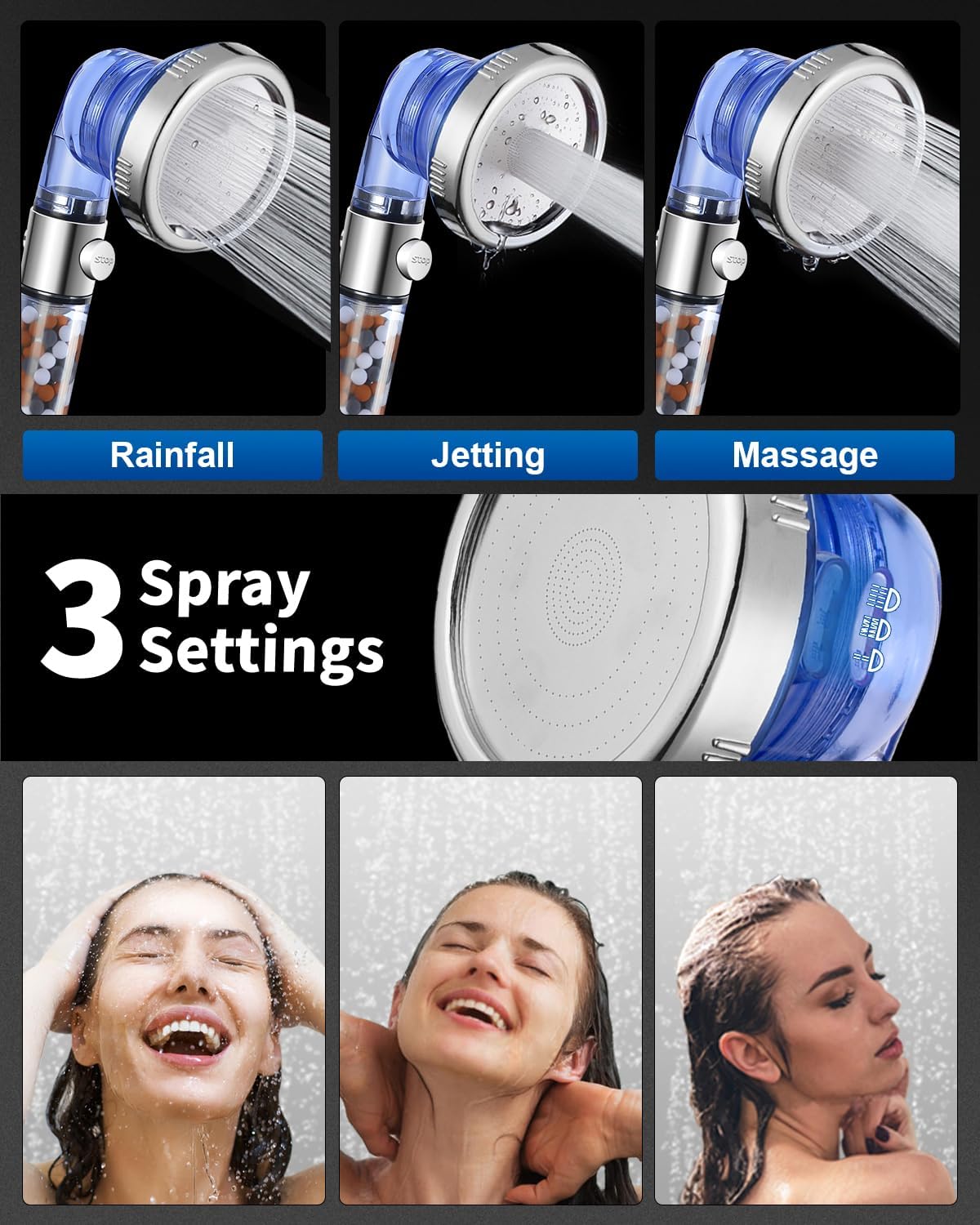 Filtered Shower Head with Handheld, High Pressure, for Hard Water