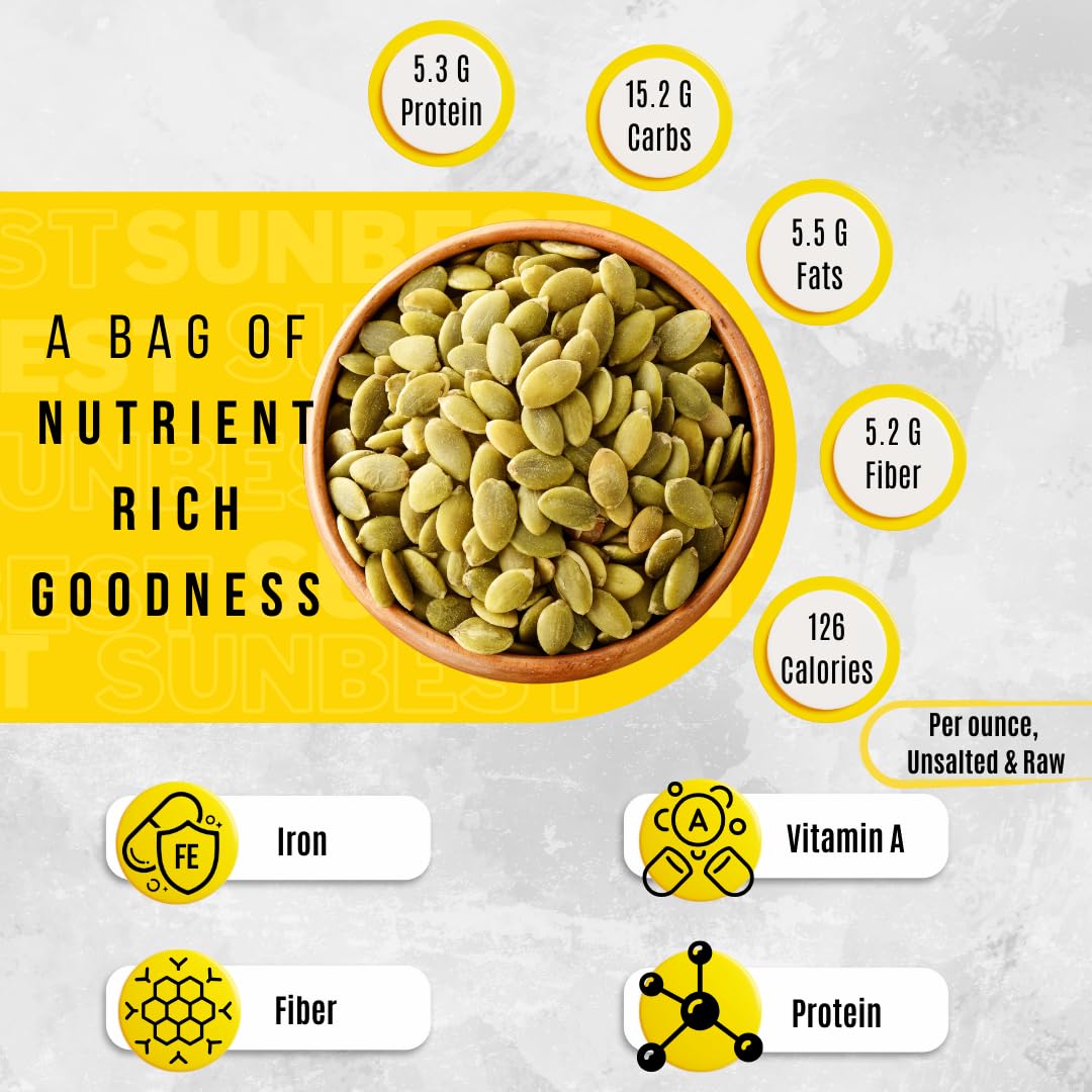 Sunbest Natural Dry Roasted Pumpkin Seeds – 2 lb Bulk Bag – Unsalted Shelled Pepitas – Nutrient-Rich & Ready to Eat – Non-GMO, Vegan