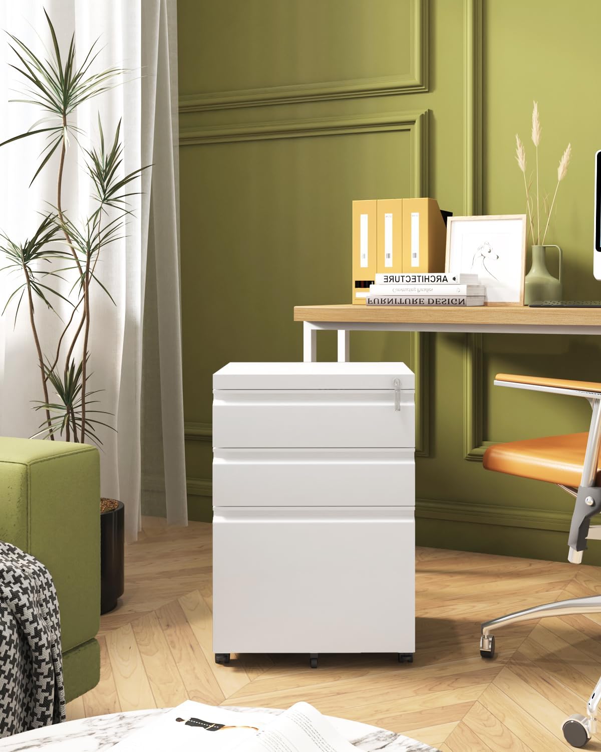 Approgreent Mobile File Cabinet for Home Office, Lockable 3 Drawer Filing Cabinet with Wheels for A4-Size/Letter-Size/Legal-Size