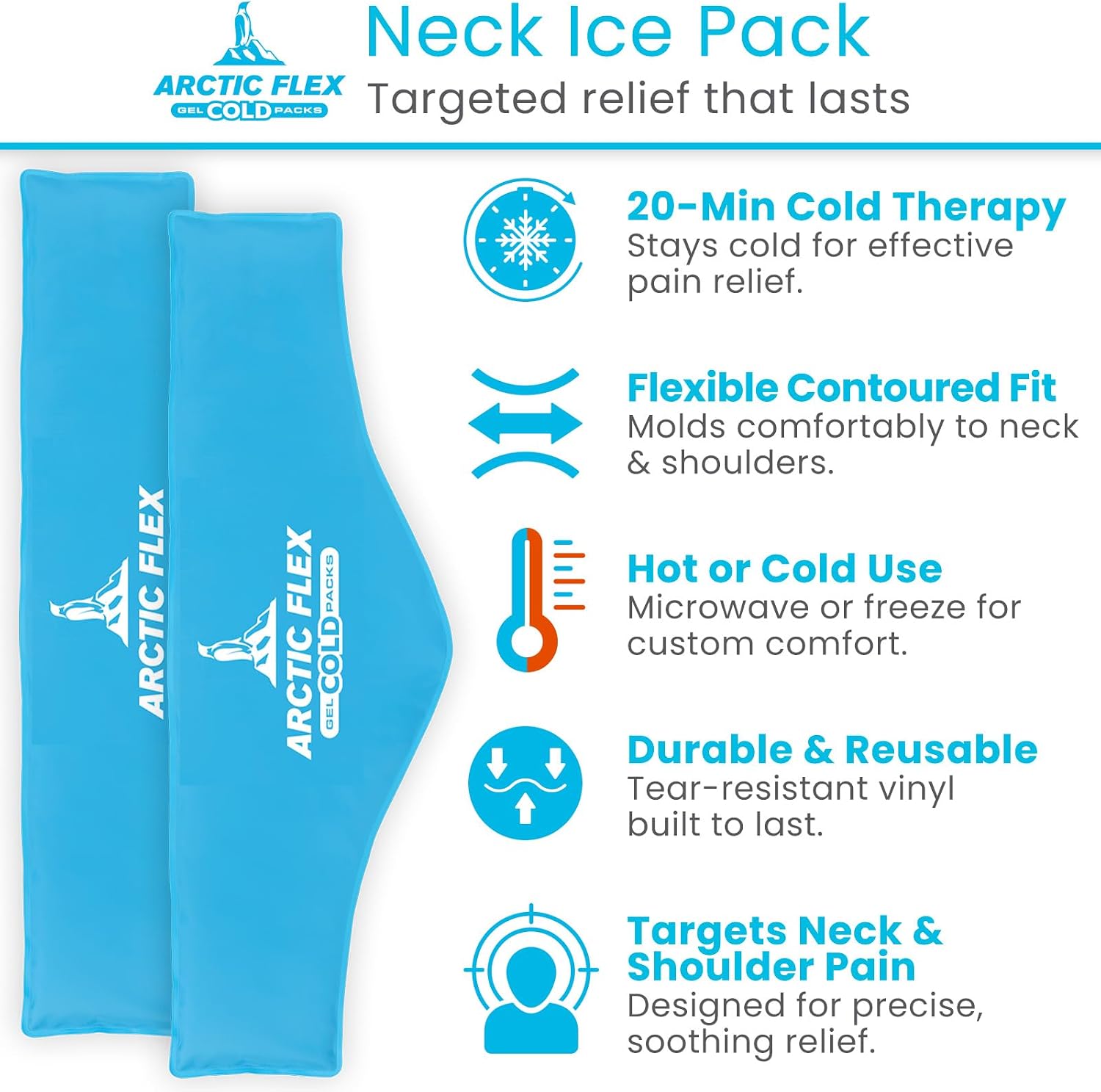 Arctic Flex Neck Ice Pack - Cold Compress Shoulder Therapy Wrap - Cool | Reusable Medical Freezer Gel Pad for Swelling, Injuries, Headache, Cooler (Large (1 Pack))