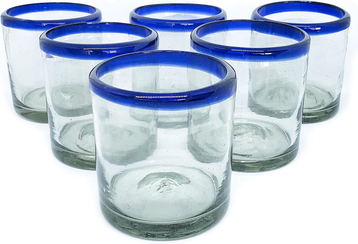 Cobalt Blue Rim 120 oz Pitcher and 6 Drinking Glasses set, Recycled Glass, Lead-free, Toxin-Free (Pitcher & Glasses)