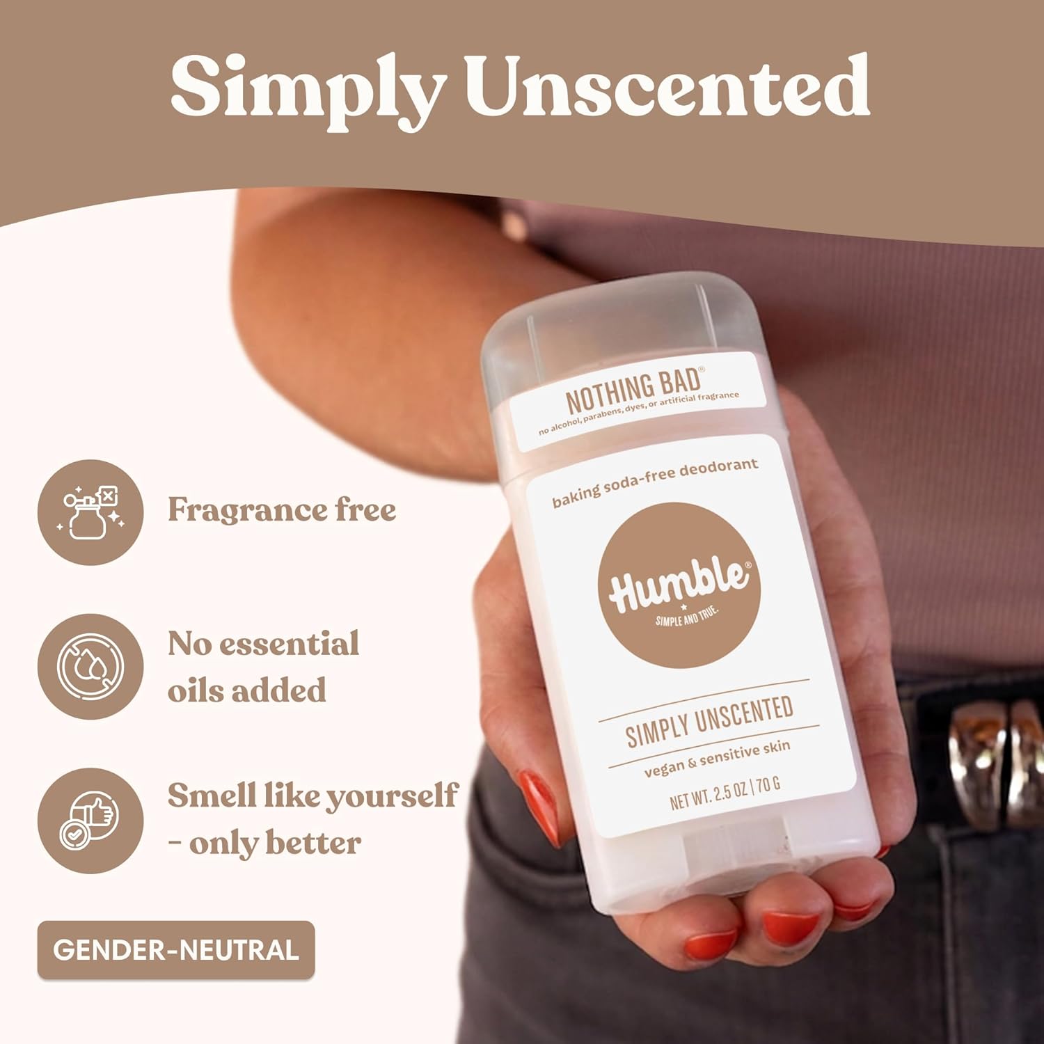 Humble Aluminum-Free Deodorant, Simply Unscented - 1 Pack | Baking Soda-Free, Clean, Fresh, Natural, Essential Oils, Sensitive Skin, Long-Lasting Odor Control, Cruelty-Free, Men & Women