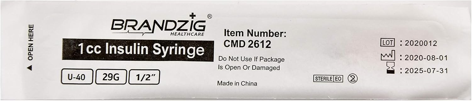 Brandzig U-40 Pet Insulin Syringes 29G 1cc 1/2" 100-Pack