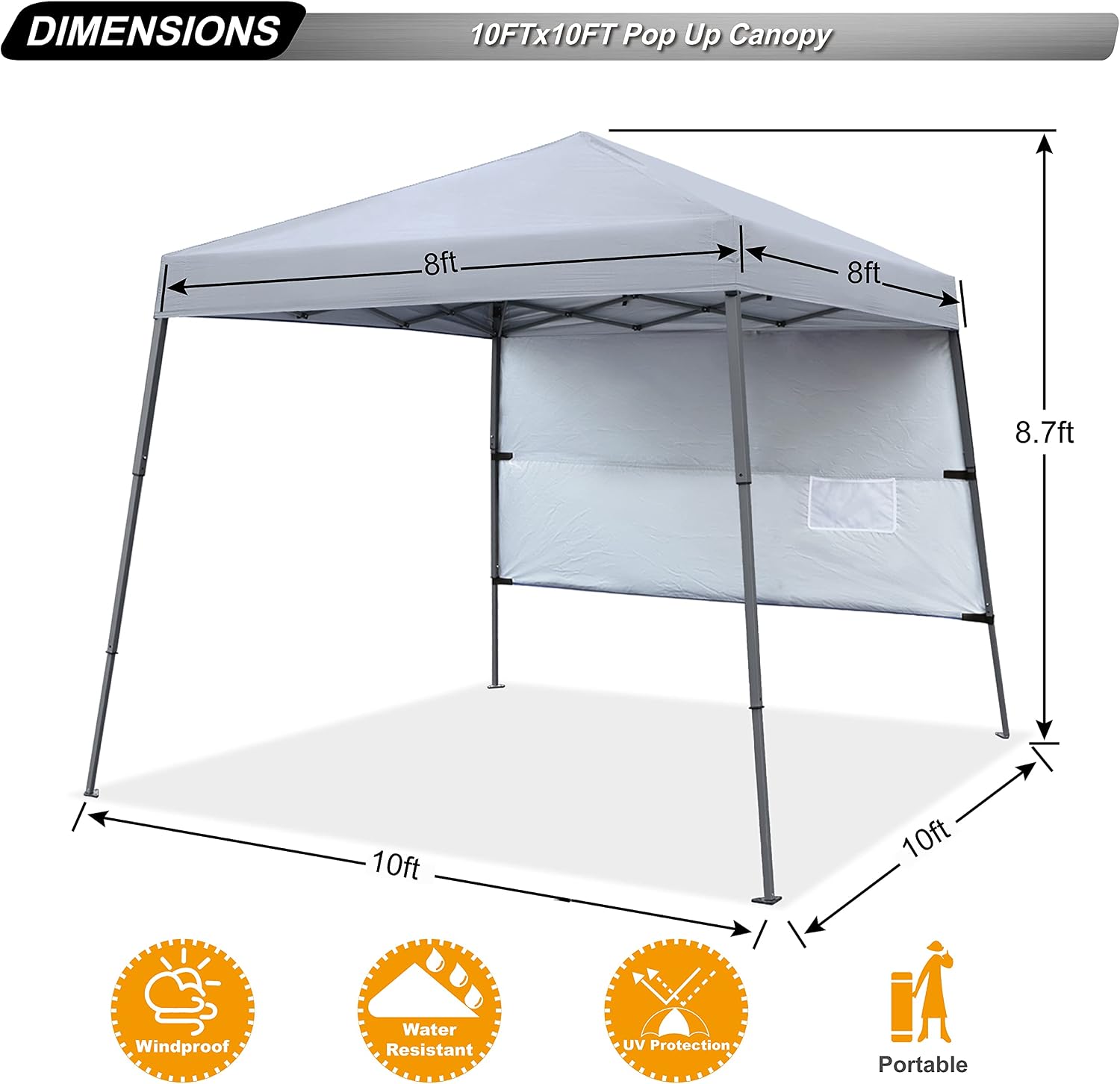 ABCCANOPY Outdoor Pop Up Canopy 10x10 Beach Camping Canopy with 1 Sun Wall, Bonus Backpack Bag, Stakes and Ropes, Sky Blue | Backpack Carry Bag, Stakes & Guy Ropes Included, Easy Setup; For Beach, Camping, Backyard
