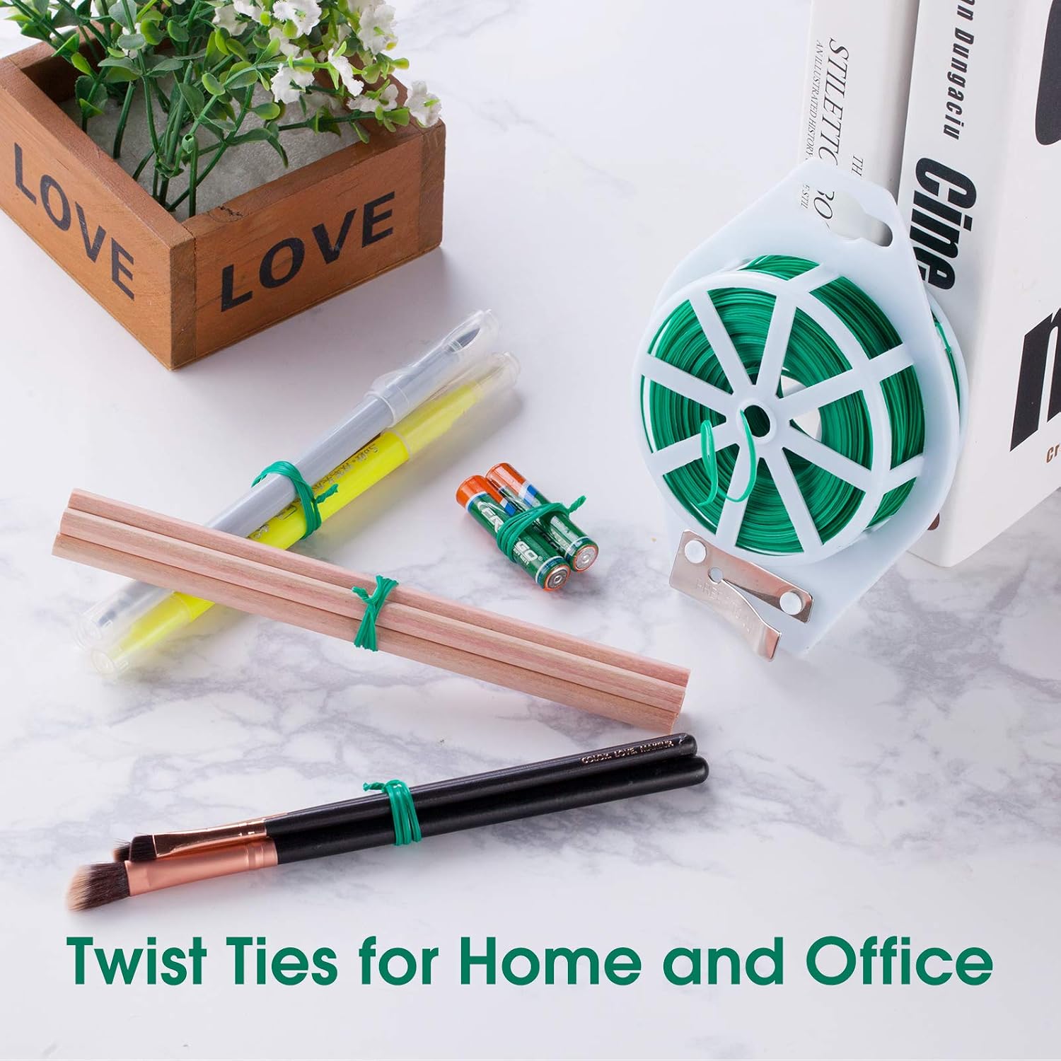 328 Feet (100m) Garden Plant Twist Tie with Cutter Reusable for Plants Growth and Care, Tie Wire Reel for Home and Office Cable Organization