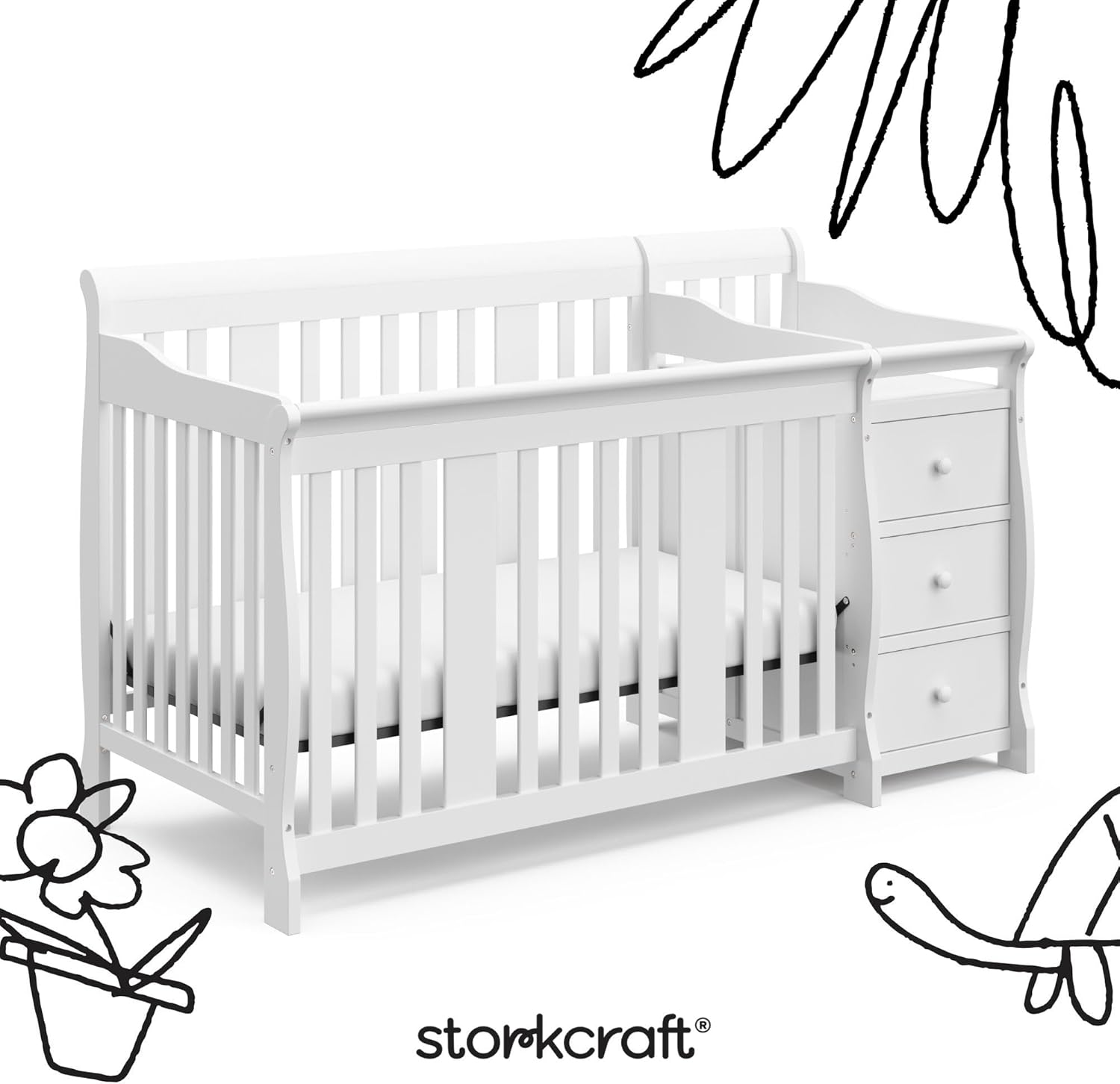 Storkcraft Portofino 5-in-1 Convertible Crib and Changer, Pebble Gray