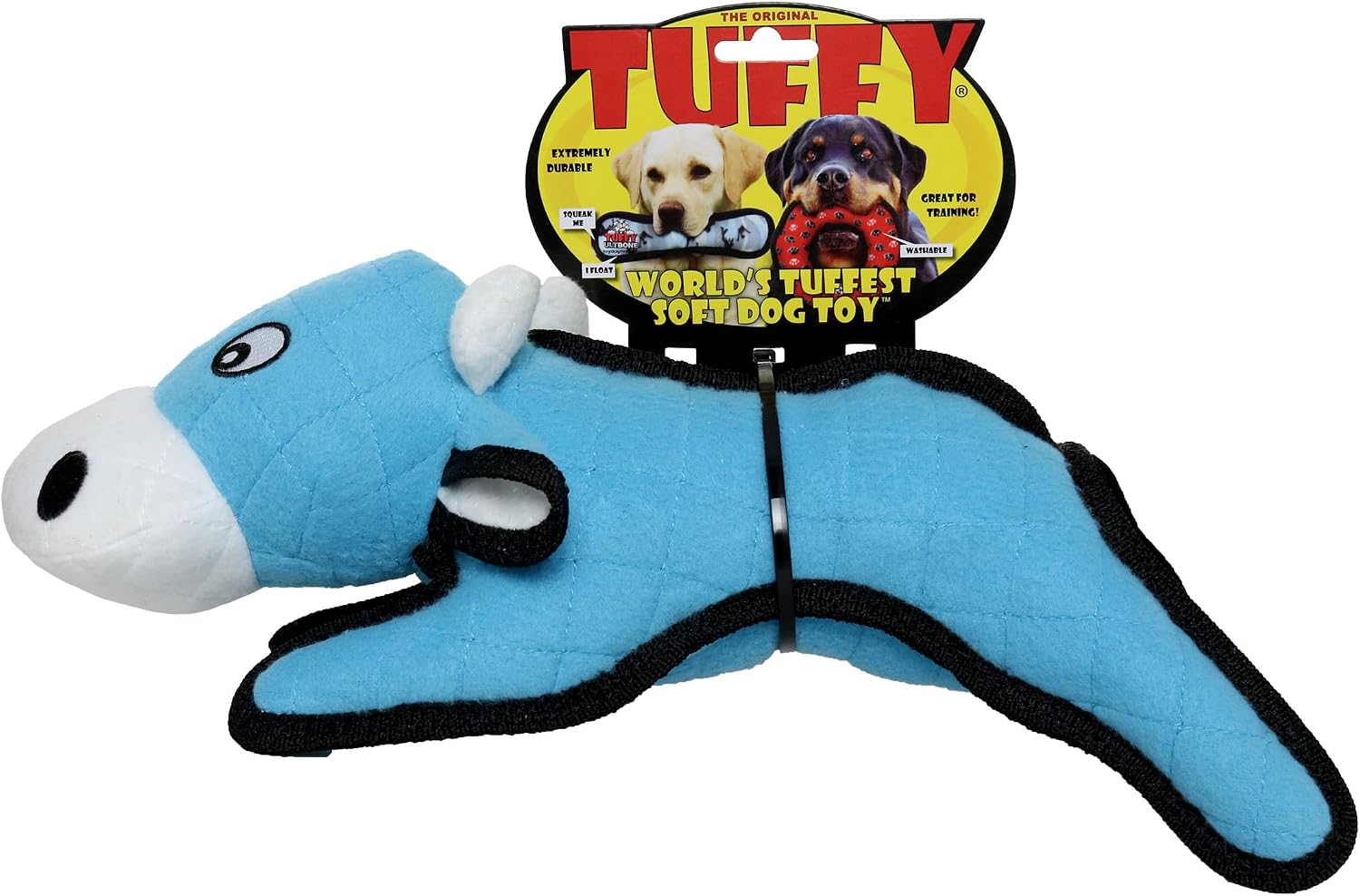 TUFFY® : Cow Dog Toy: Ultra Durable Plush Toy with Multiple Layers & Reinforced Seams, Washable and Floats, Original Construction