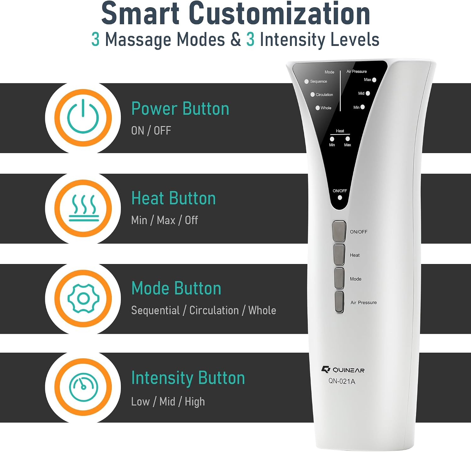 QUINEAR Leg Massager with Heat and Air Compression,Foot and Calf Massager for Circulation and Pain,Compression Boots with 3modes and 3 Intensities