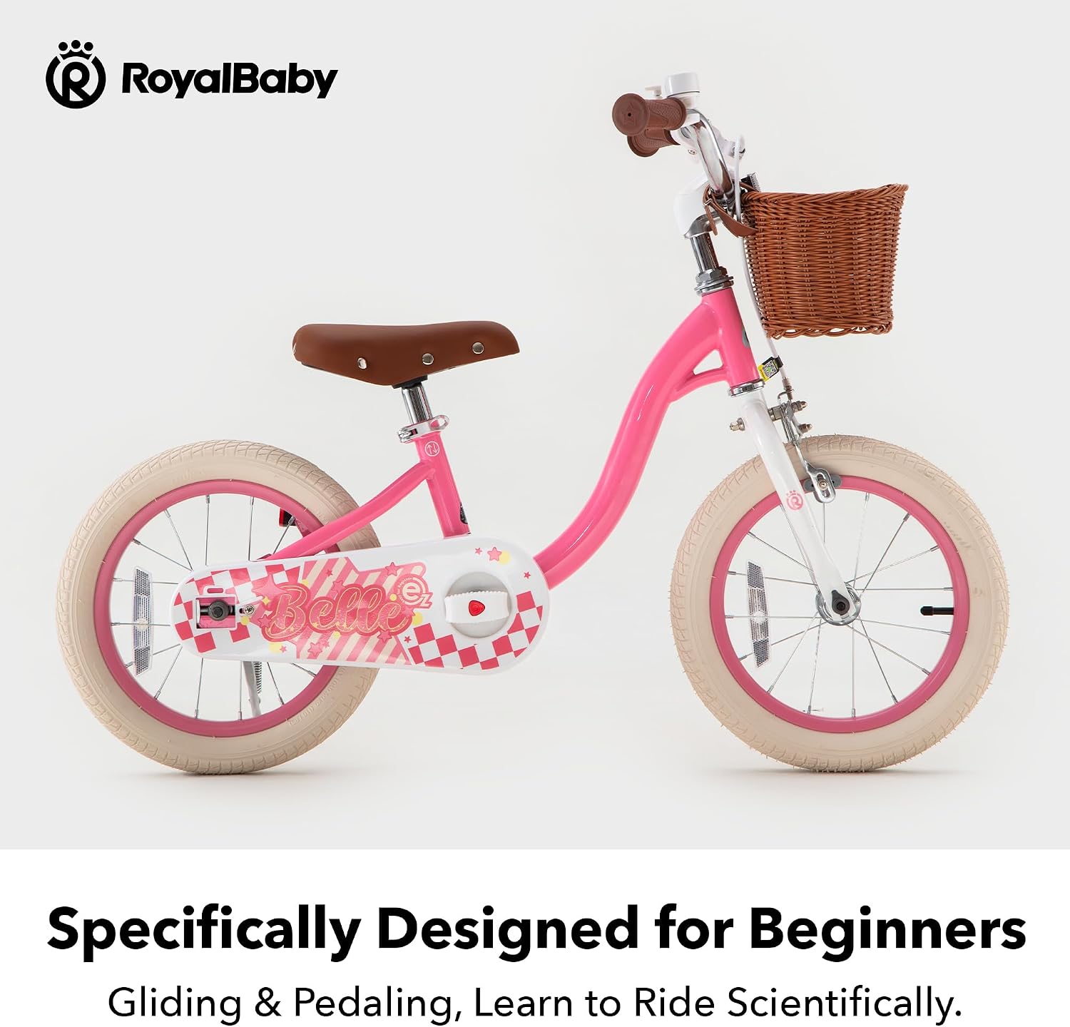 RoyalBaby Girls Bike Belle EZ Kids Bike, Balance and Pedal Bicycle, 14 16 18 Inch Wheel for Age 3-8 Years Toddlers to Big Kids, Pink & Purple