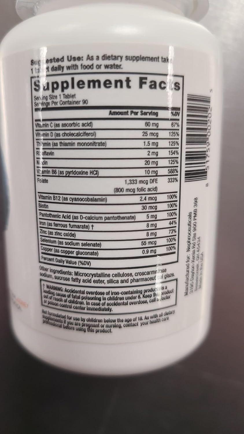 Nephroceuticals ProRenal+D Kidney Multivitamin, Gluten Free, 90-Day Supply