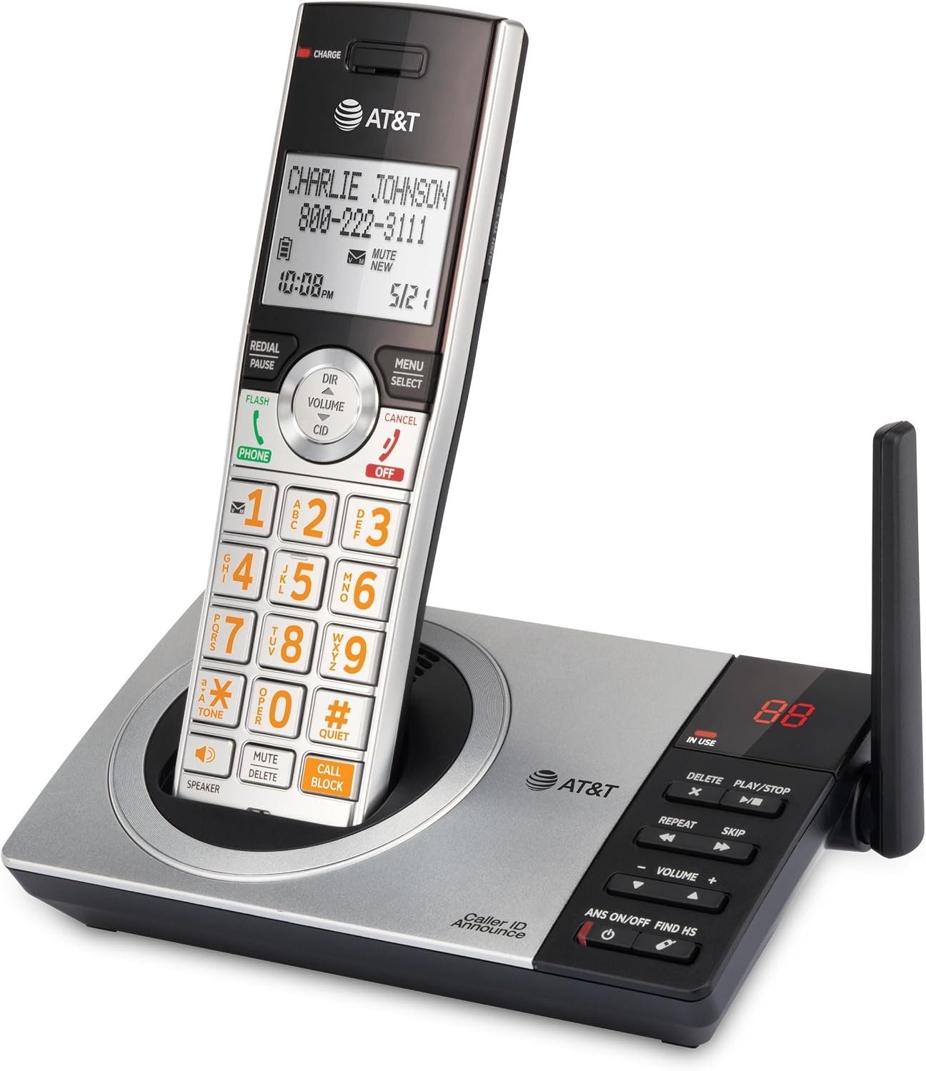 AT&T DECT 6.0 Expandable Cordless Phone with Answering System, Silver/Black with 3 Handsets