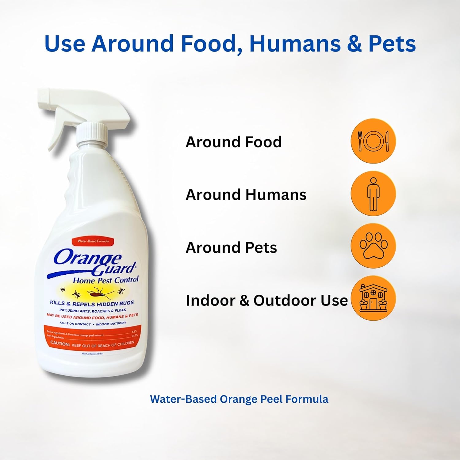Orange Guard Home Pest Control Spray with D-Limonene | All-Natural Food Grade Orange Peel Oil for Bugs, Ants, Roaches, Fleas