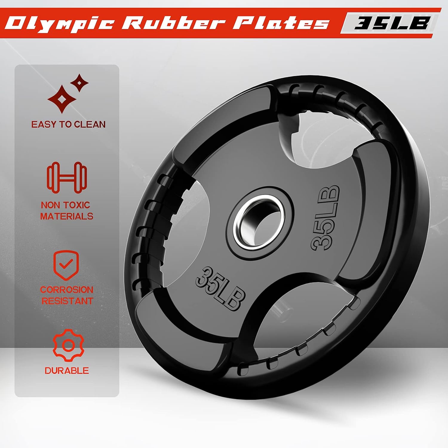 RitFit Olympic Rubber Grip Weight Plates, 2-Inch Barbell Set