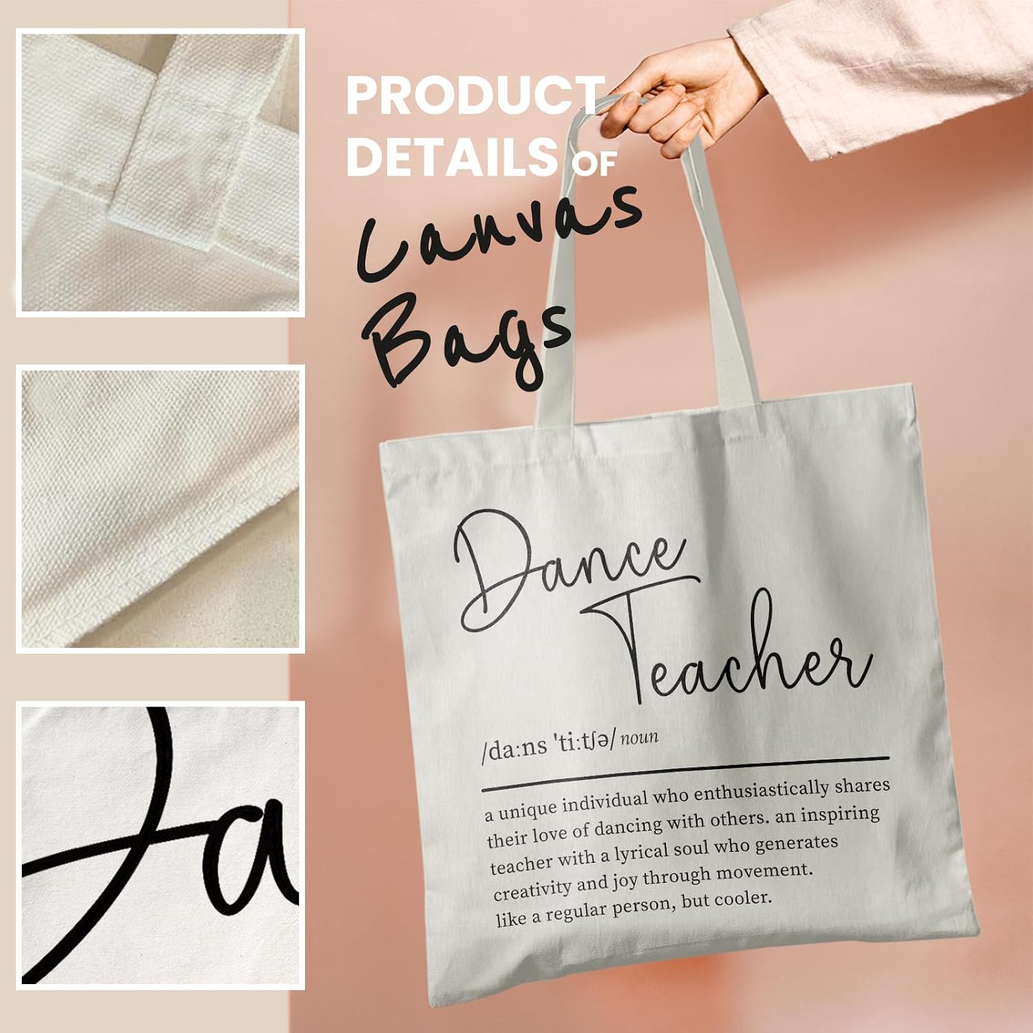 Dance Teacher Canvas Tote Bag - Dance Teacher Appreciation Gifts, Dance Bags for Dancers, Teacher ToteBags