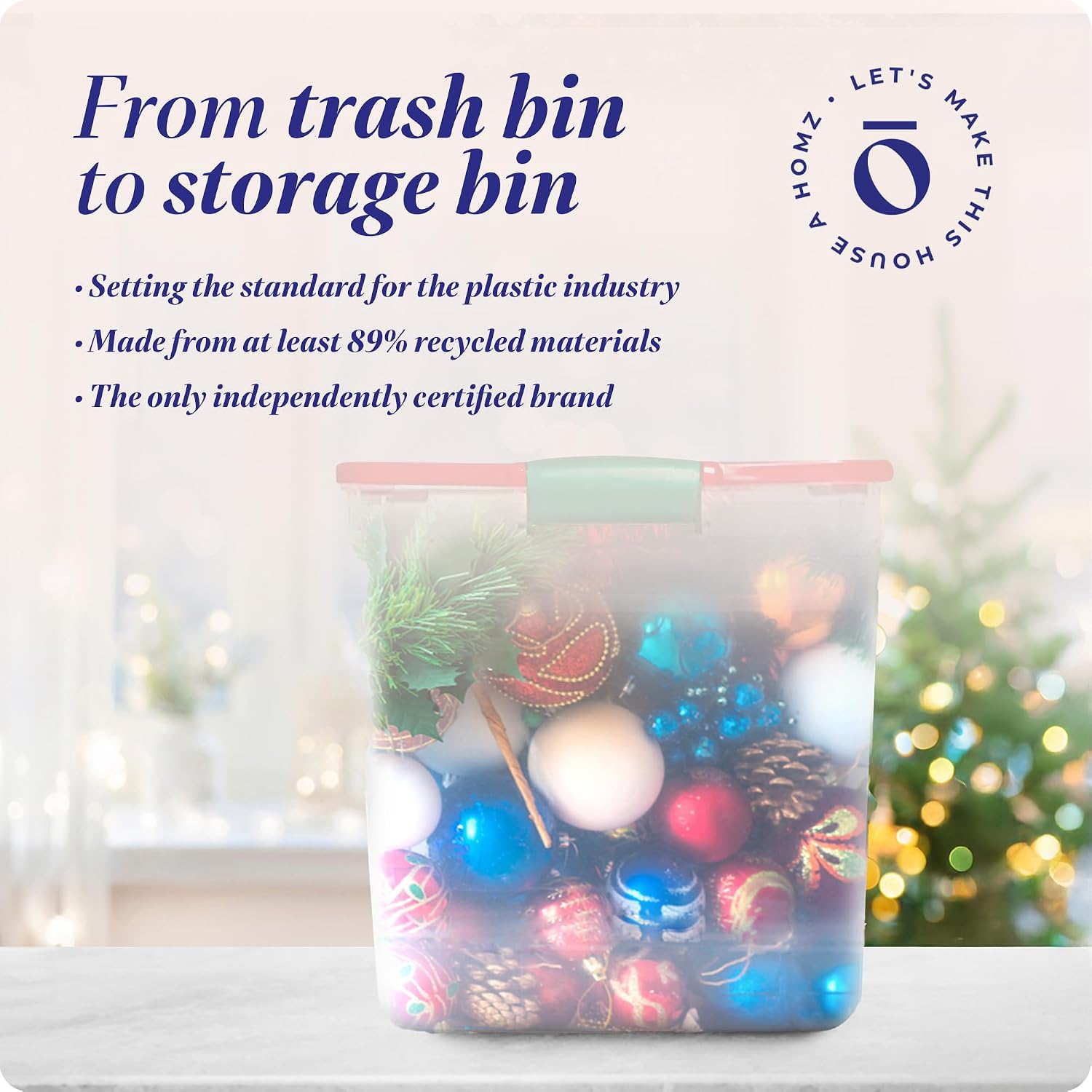 HOMZ Holiday Tote Plastic Storage Bin with Lid, 112 Qt, Clear/Red, 2 Pack