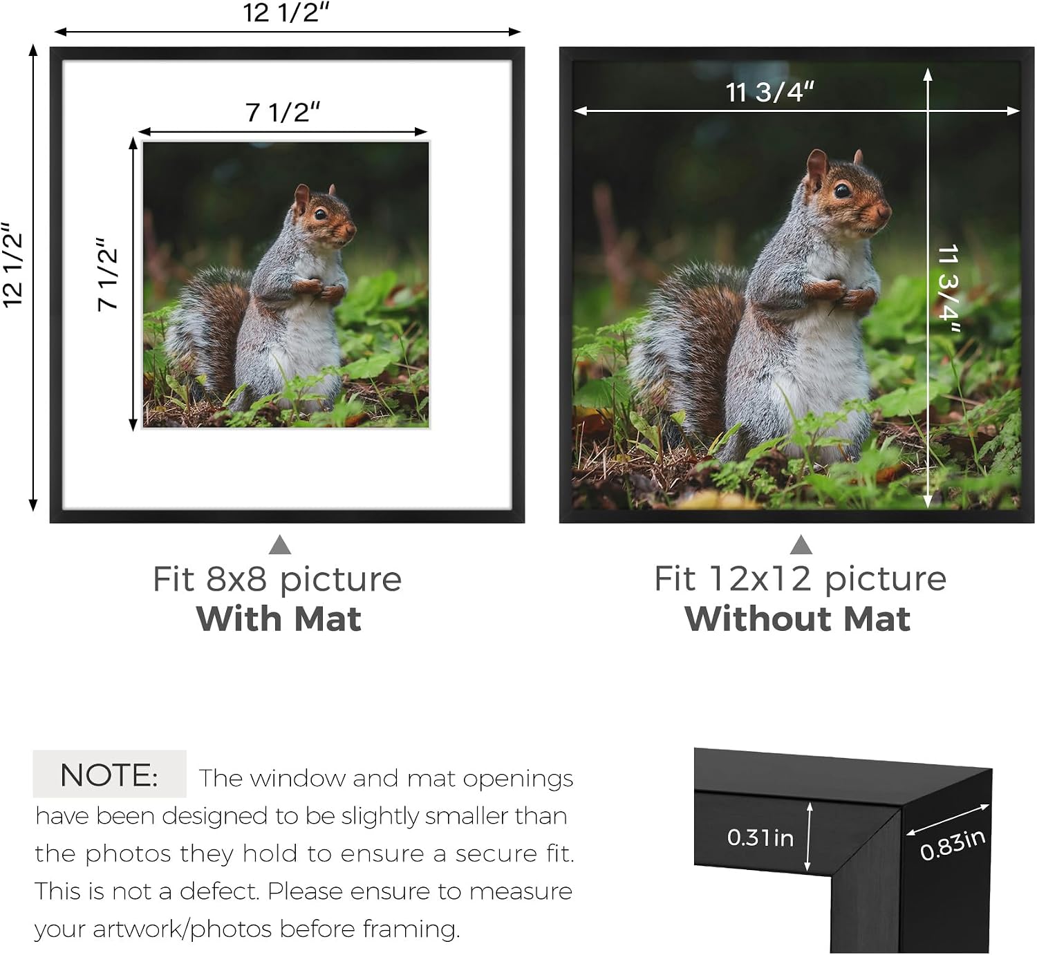 Golden State Art 3 Pack 12x12 Black Aluminum Frames, Real Glass Fronts