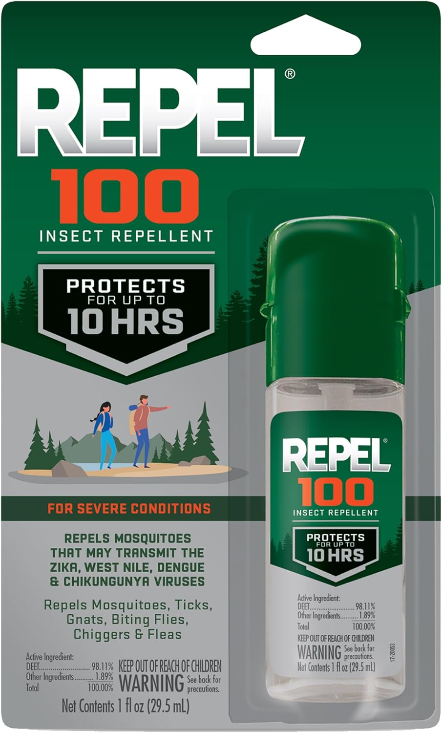 Repel 100 Insect Repellent, 1 Ounce, With DEET, 10-Hour Protection Long-Lasting Insect Repellent Travel Pump Spray Repels Mosquitoes, Ticks, Gnats, Biting Flies, Chiggers And Fleas