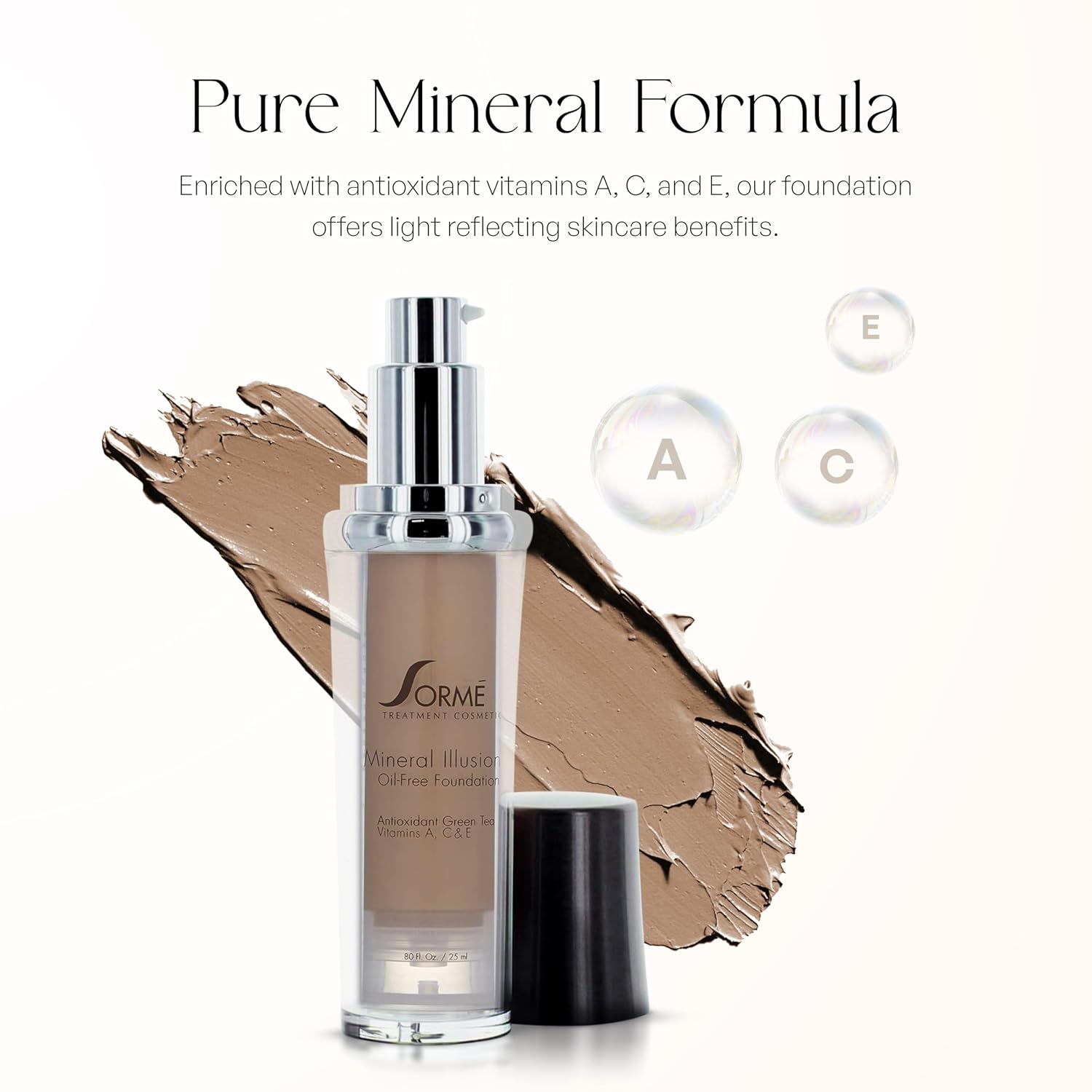 SORMÉ Mineral Illusion Fragrance & Oil Free Liquid Foundation with Non-Chemical Sunscreen, Mineral Formula, Hydrating with Shea Butter, Antioxidants Vitamins A, C, E, Medium Coverage for Smooth - 25ml