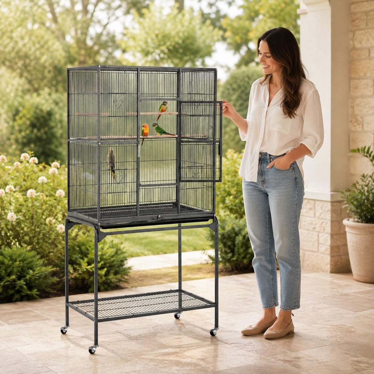 Yaheetech 63-Inch Wrought Iron Rolling Large Bird Cage for African Grey Small Quaker Amazon Parrots Canary Bird Flight Cage