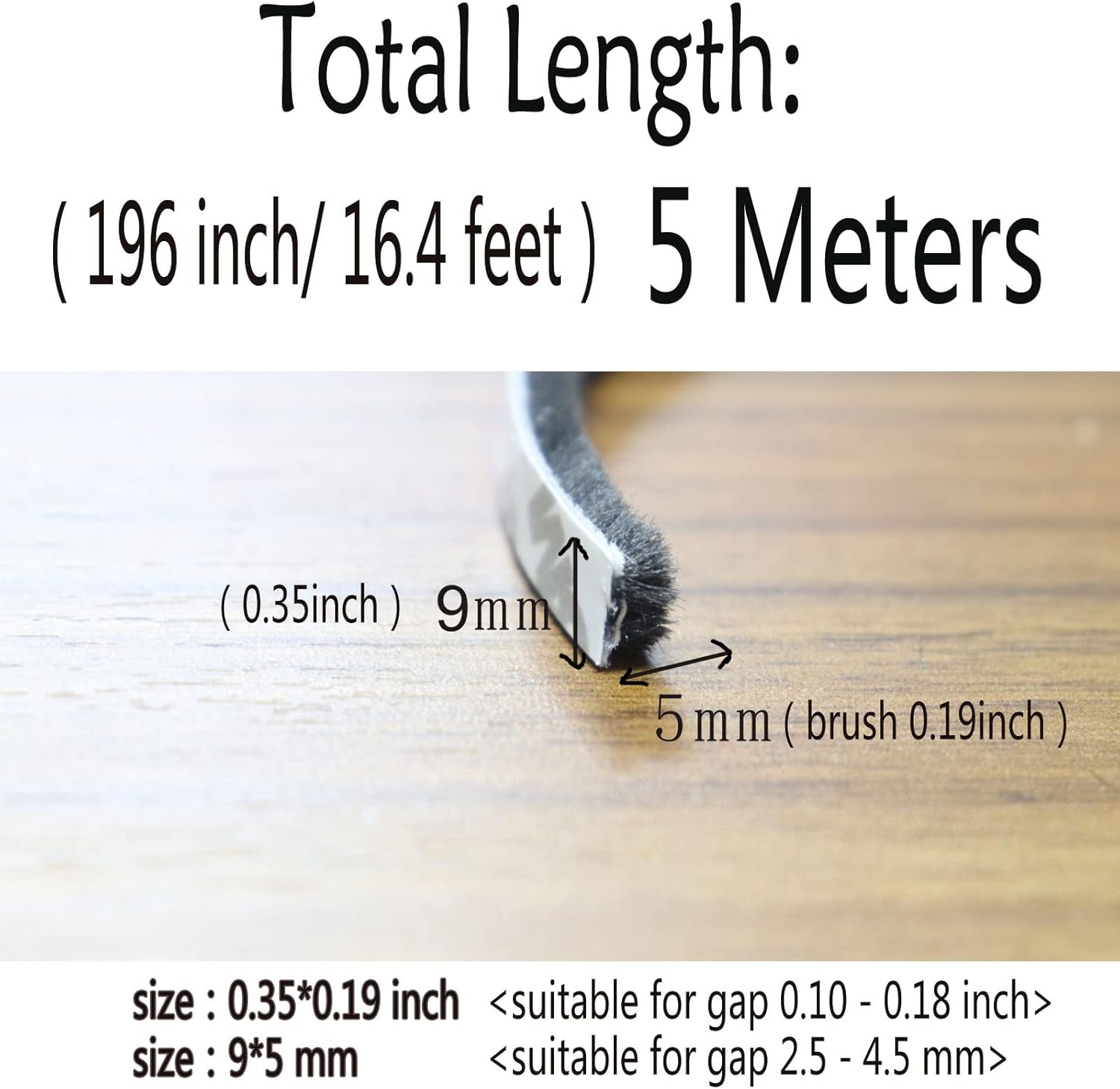 Self-Adhesive Pile Weather Stripping Seal for Sliding Windows and Door Frames, 16.5ft x 11/32 inch, Grey