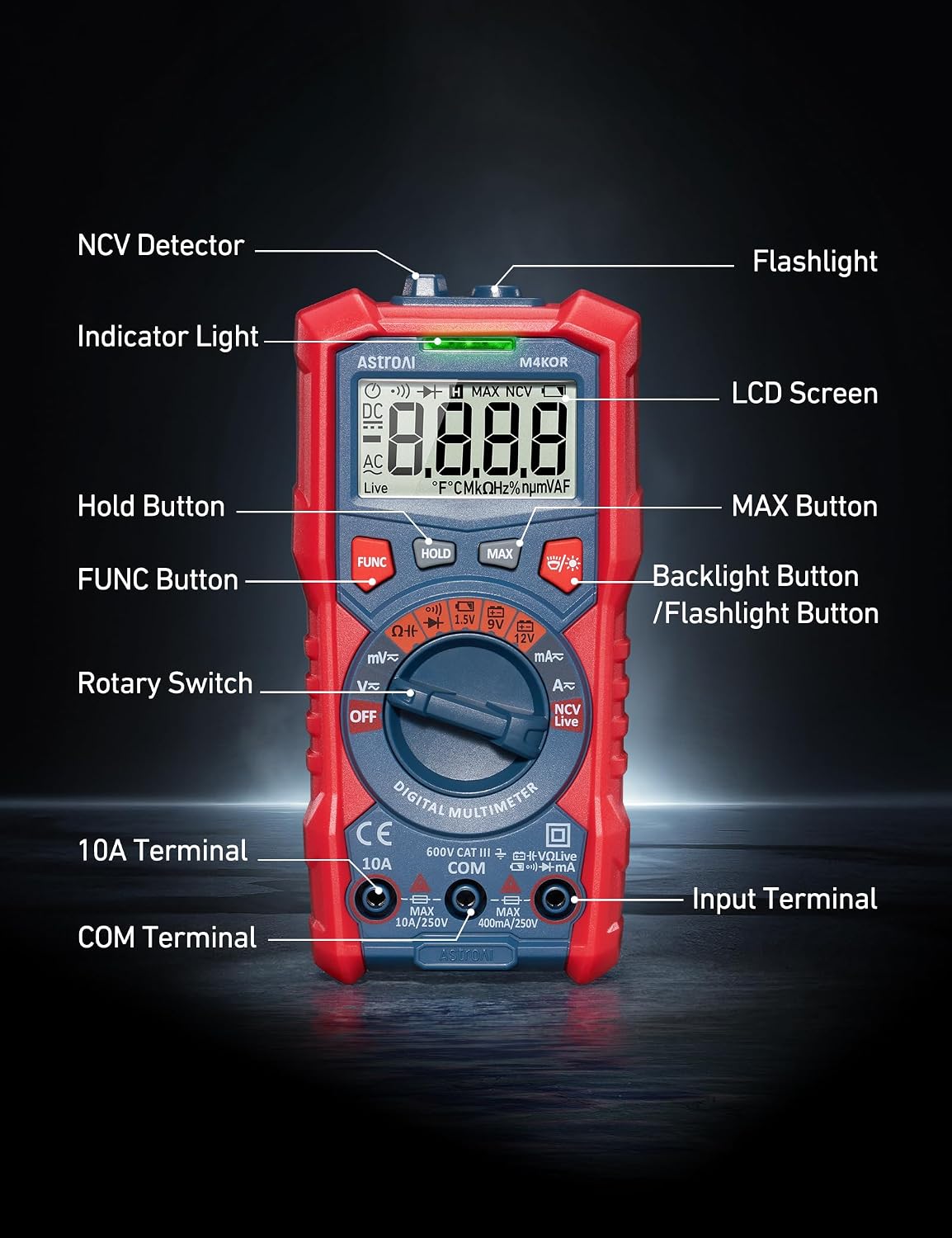 AstroAI Digital Multimeter, TRMS 4000 Counts, Auto-Ranging, Battery Test