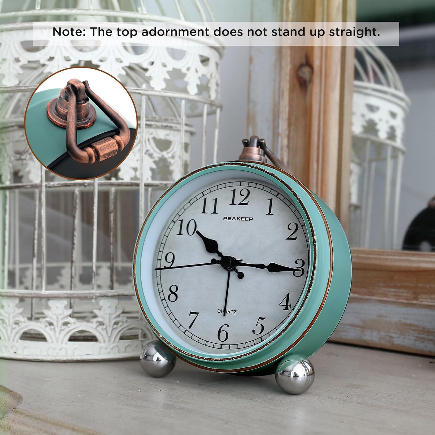Peakeep 4" Small Battery Operated Analog Alarm Clock, Antique Retro Style
