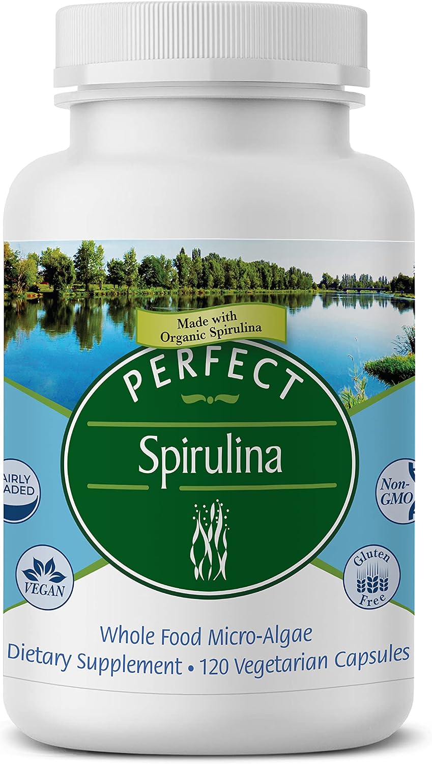 Perfect Supplements – Perfect Spirulina – 120 Vegetable Capsules – Organic Spirulina Supplement - Whole Food Micro Algae - Immune System Support