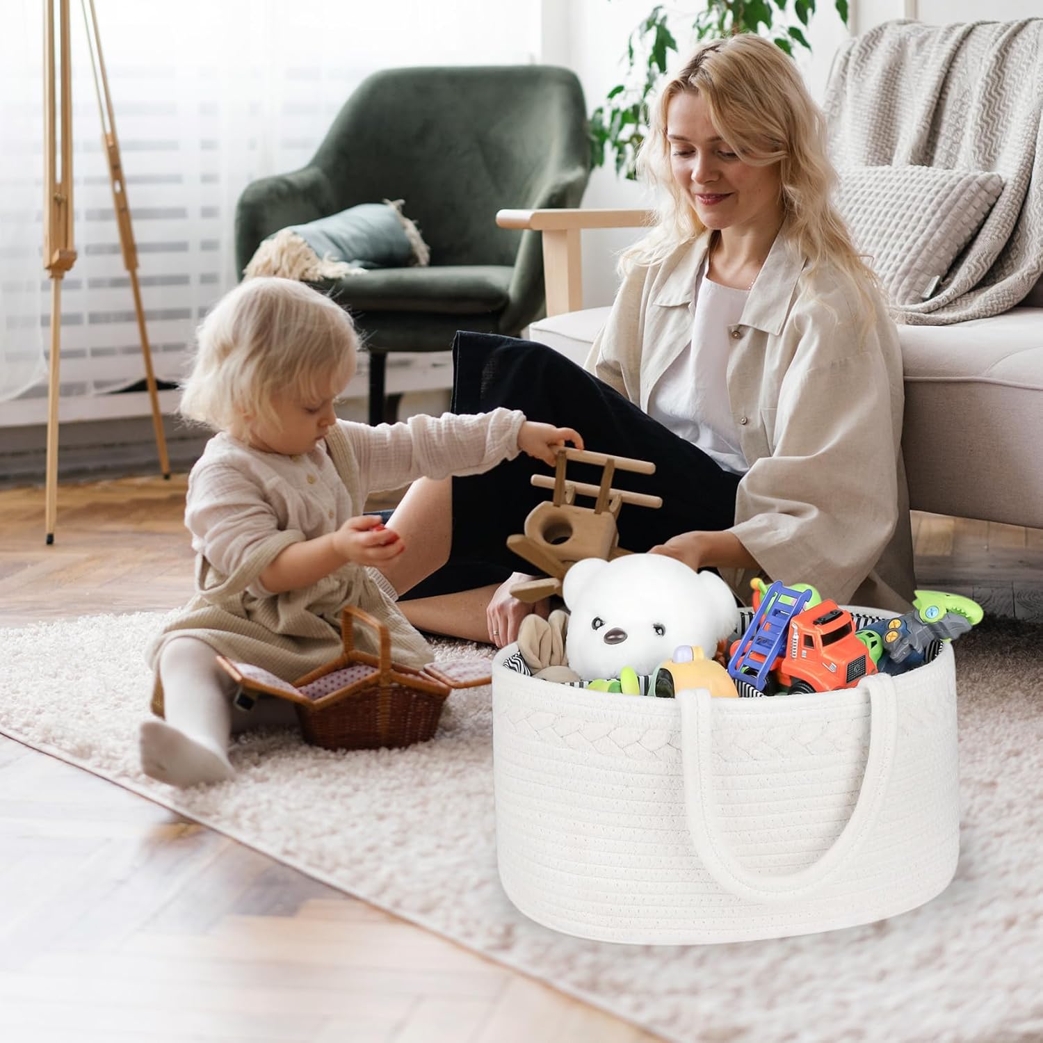 ABenkle Baby Diaper Caddy, Nursery Storage Bin and Car Organizer for Diapers and Baby Wipes, Cotton Rope Diaper Basket Caddy