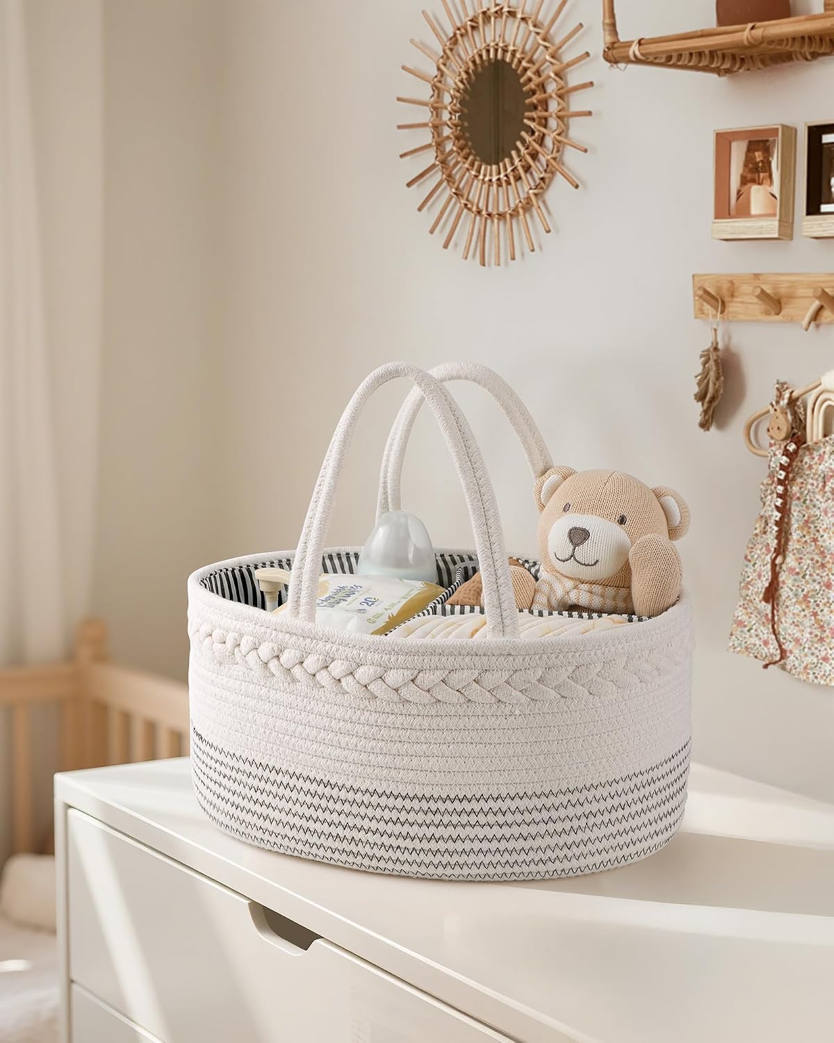 Maliton Diaper Caddy Organizer for Baby, Cotton Rope Baby Gift Basket, Portable Diaper Organizer for changing table, Nursery Storage Organizer