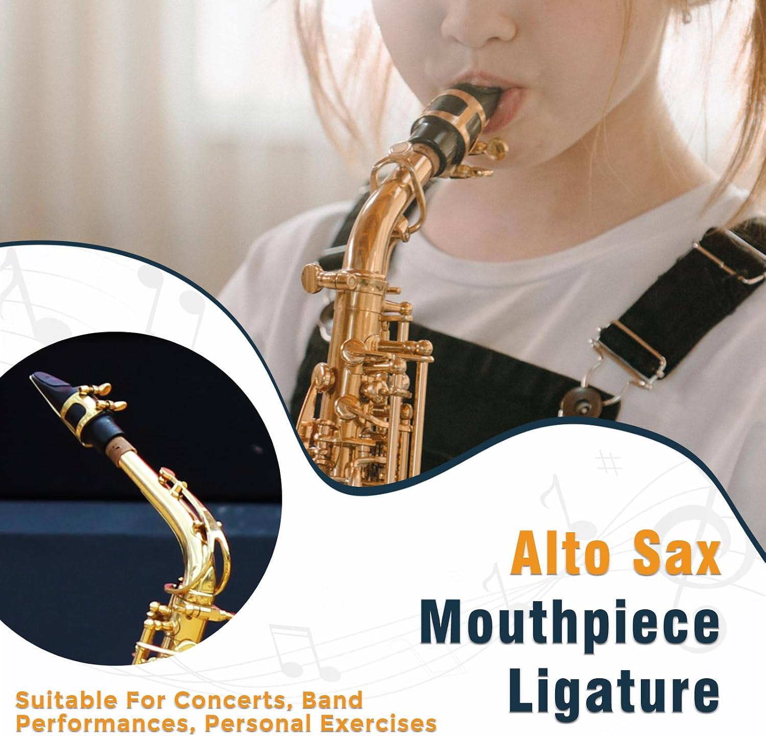 EASTROCK Alto Saxophone Ligature Kit, Metal Ligature for Saxophone Mouthpiece with Plastic Cap, Wind Musical Instruments Accessory for Beginner and Student