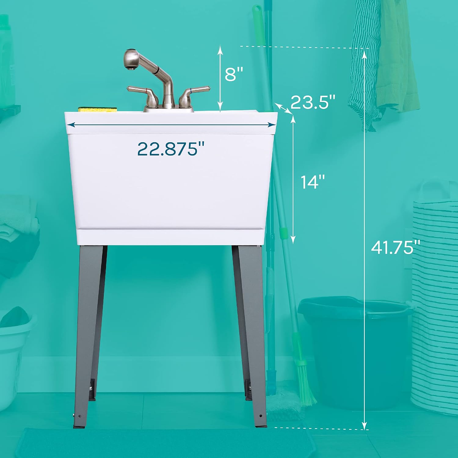 Utility Sink Laundry Tub With Pull Out Faucet, Sprayer Spout, Heavy Duty Slop Sinks For Washing Room, Basement, Garage or Shop