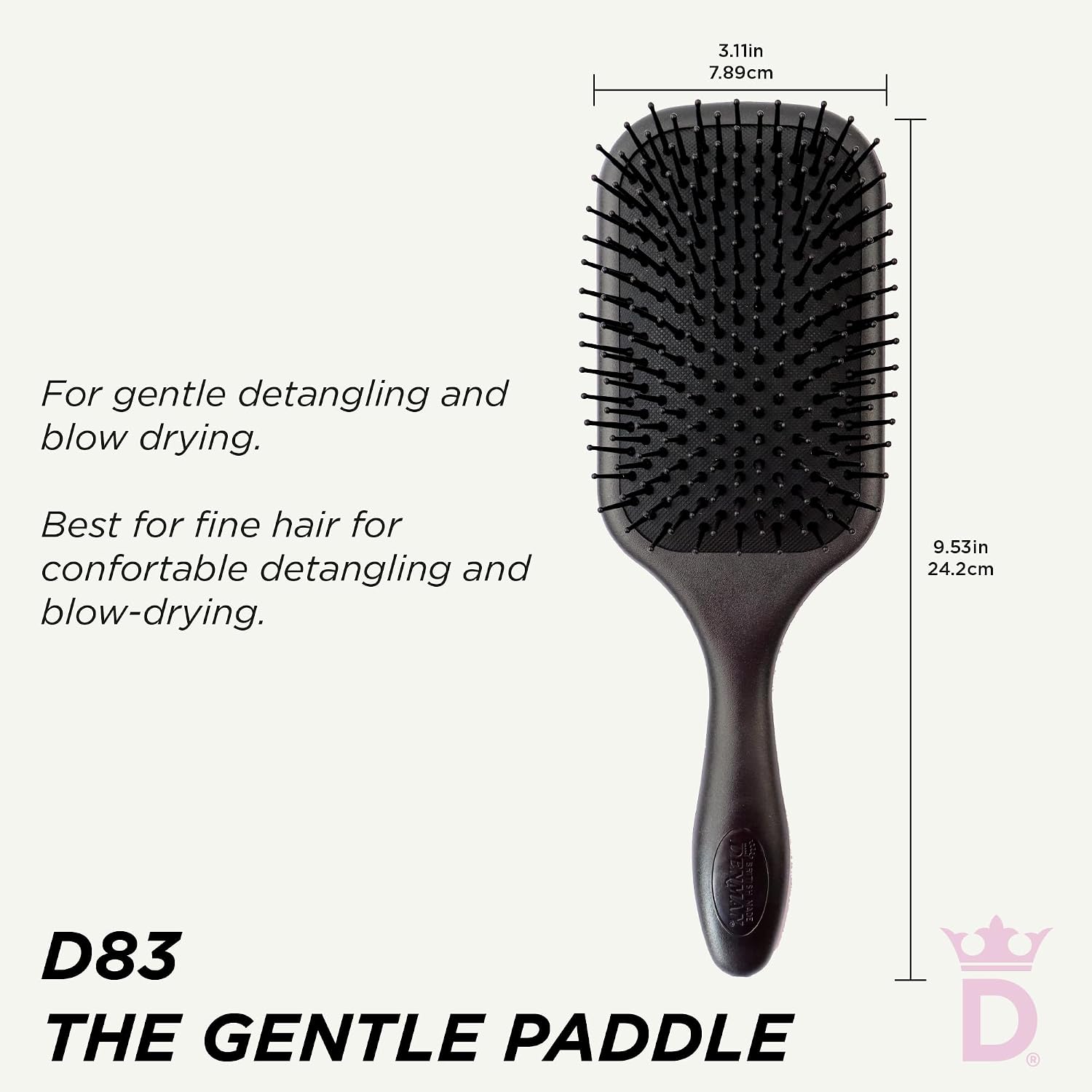 Denman Gentle Paddle Hairbrush for Comfortable Detangling, Blowdrying and Styling