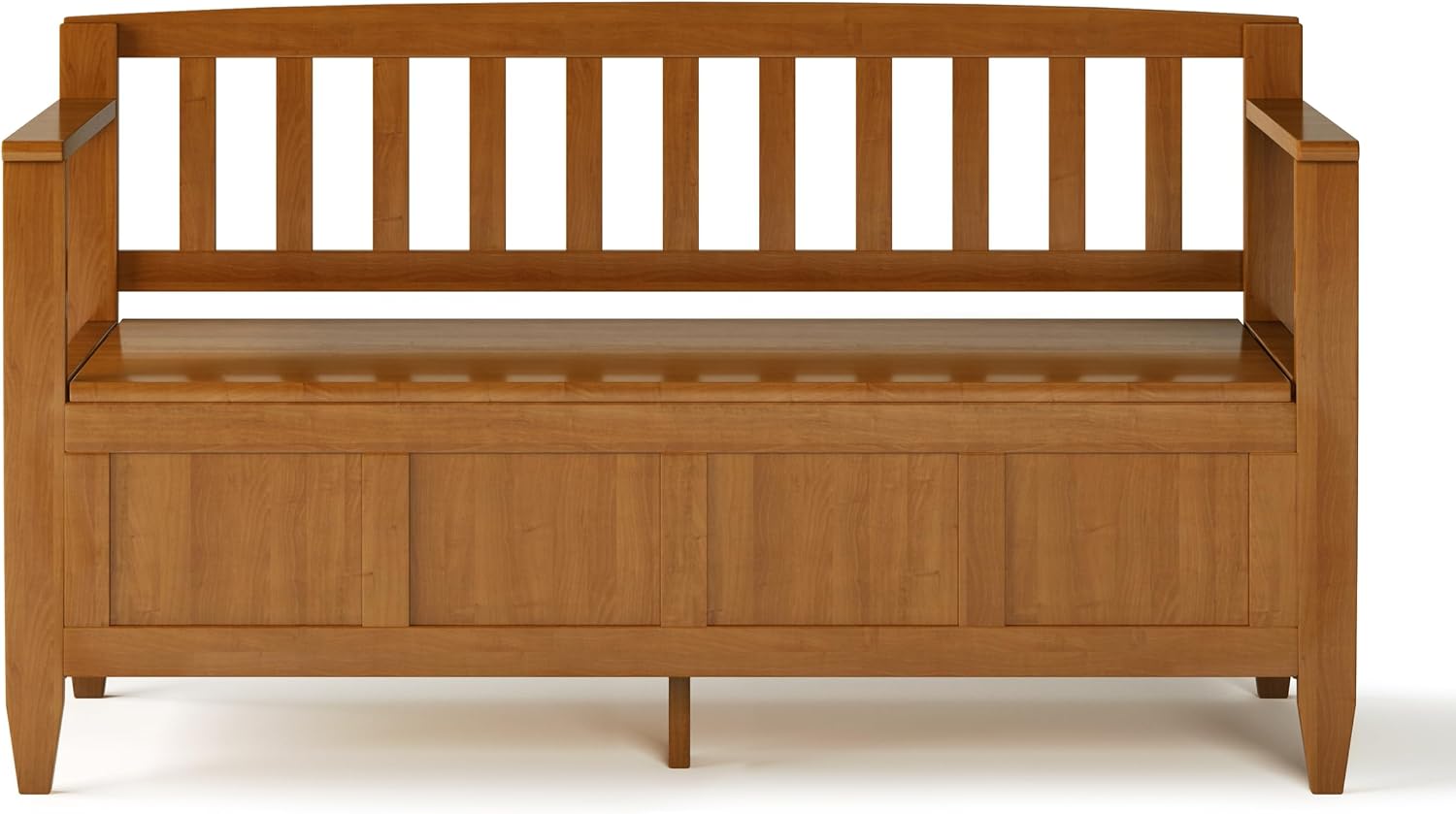 SIMPLIHOME Connaught 30" Wide Solid Wood Storage Bench in Chestnut Brown | Contemporary entryway bench with lift-up lid and hidden storage; mudroom, hallway, foyer, or shoe bench.