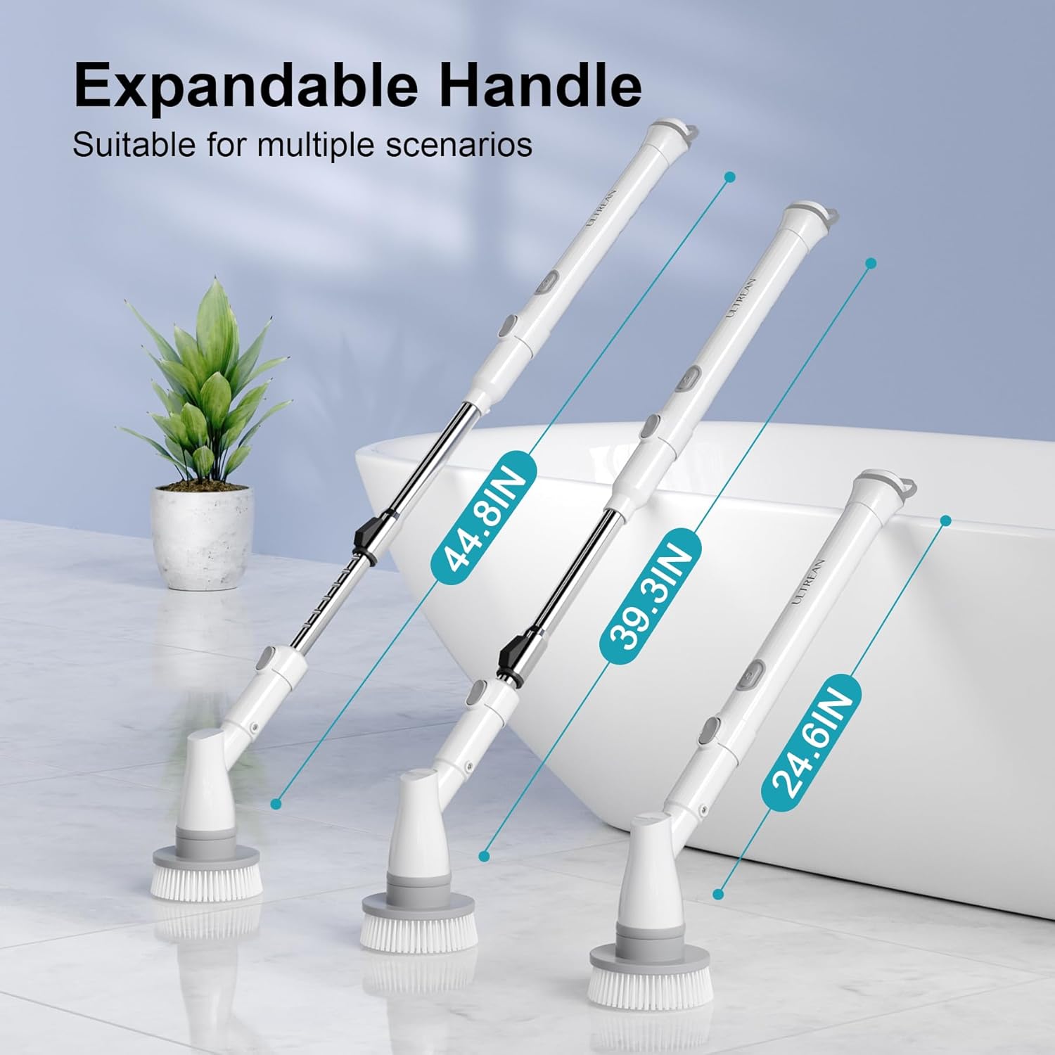 Ultrean Spin Brush, Cordless Electric Spin Scrubber with 4 Replaceable Brush Heads Adjustable Extension Handle