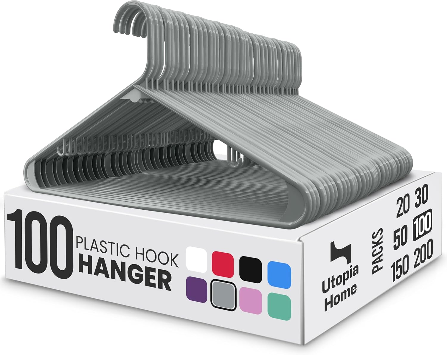 Utopia Home Plastic Hangers 50 Pack – Built-in Strap Hooks Black