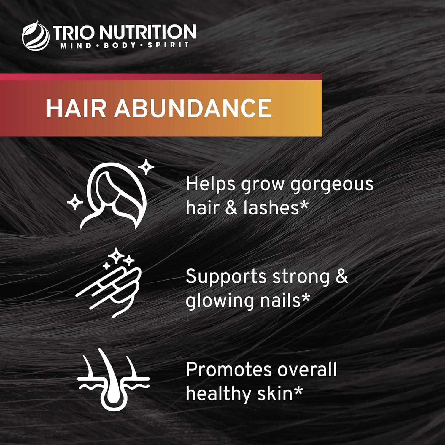 TRIO NUTRITION Hair Abundance Biotin 10,000mcg: Hair Growth, Skin & Nails | Biotin (Vitamin B7), collagen, keratin, bamboo silica, zinc & selenium. Hair & lash vitamins supplement for women & men.*