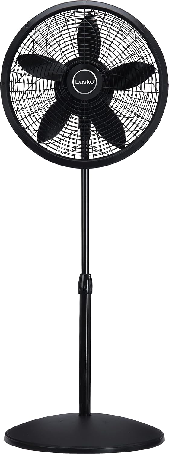 Lasko Pedestal Fan, Oscillating Fan for Bedroom with Adjustable Height and 3 Cooling Speeds, Portable, 18", Black, 1827