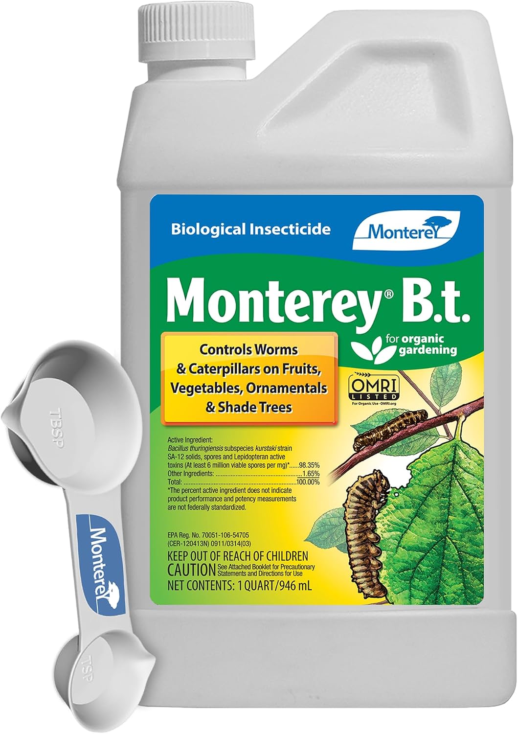Monterey B.t. - Biological Insecticide for Organic Gardening - 1 Quart Concentrate - Apply Using a Sprayer Following Mix Instructions