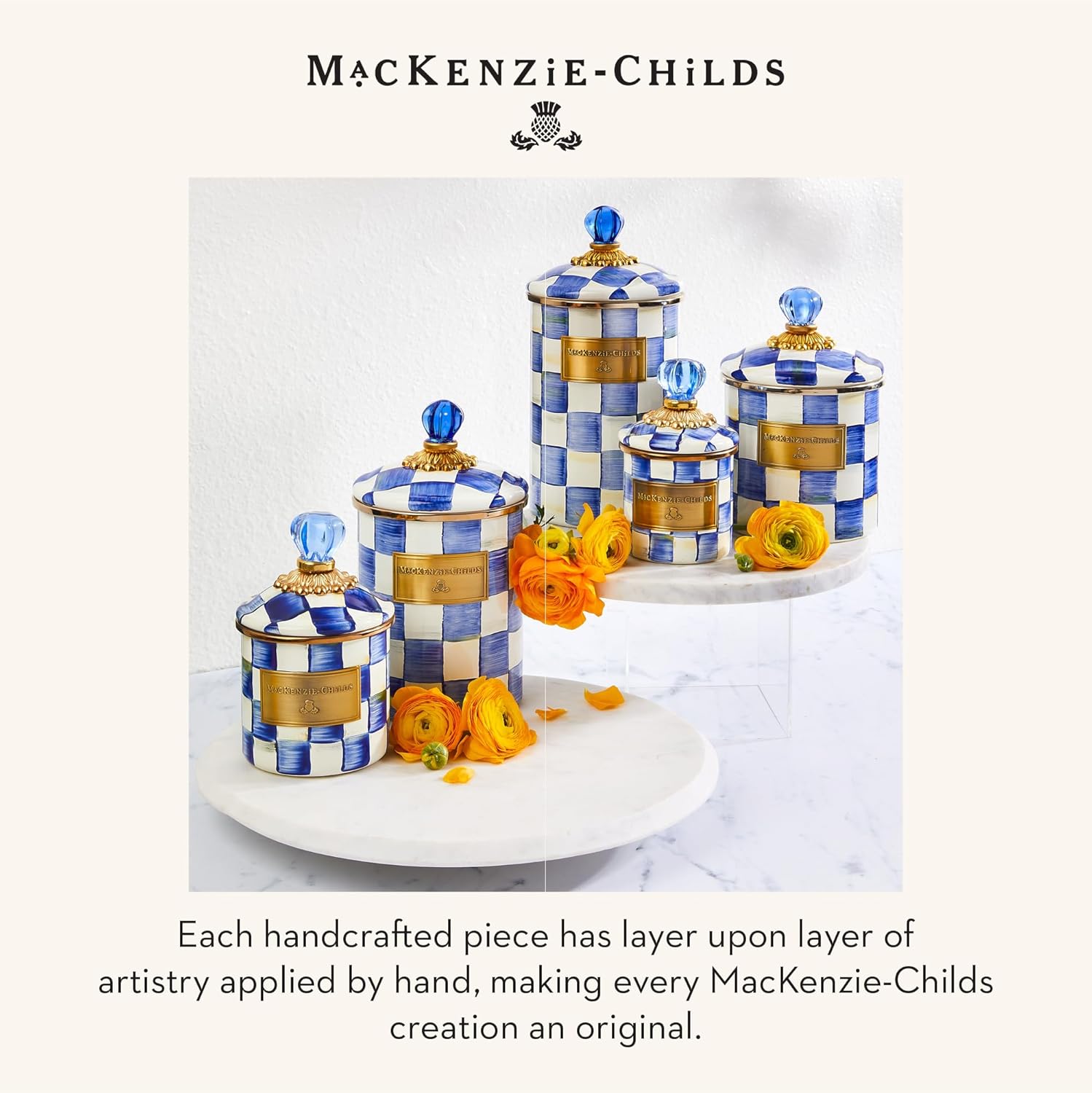 MACKENZIE-CHILDS Enamel Canister, Small, Black-and-White Courtly Check