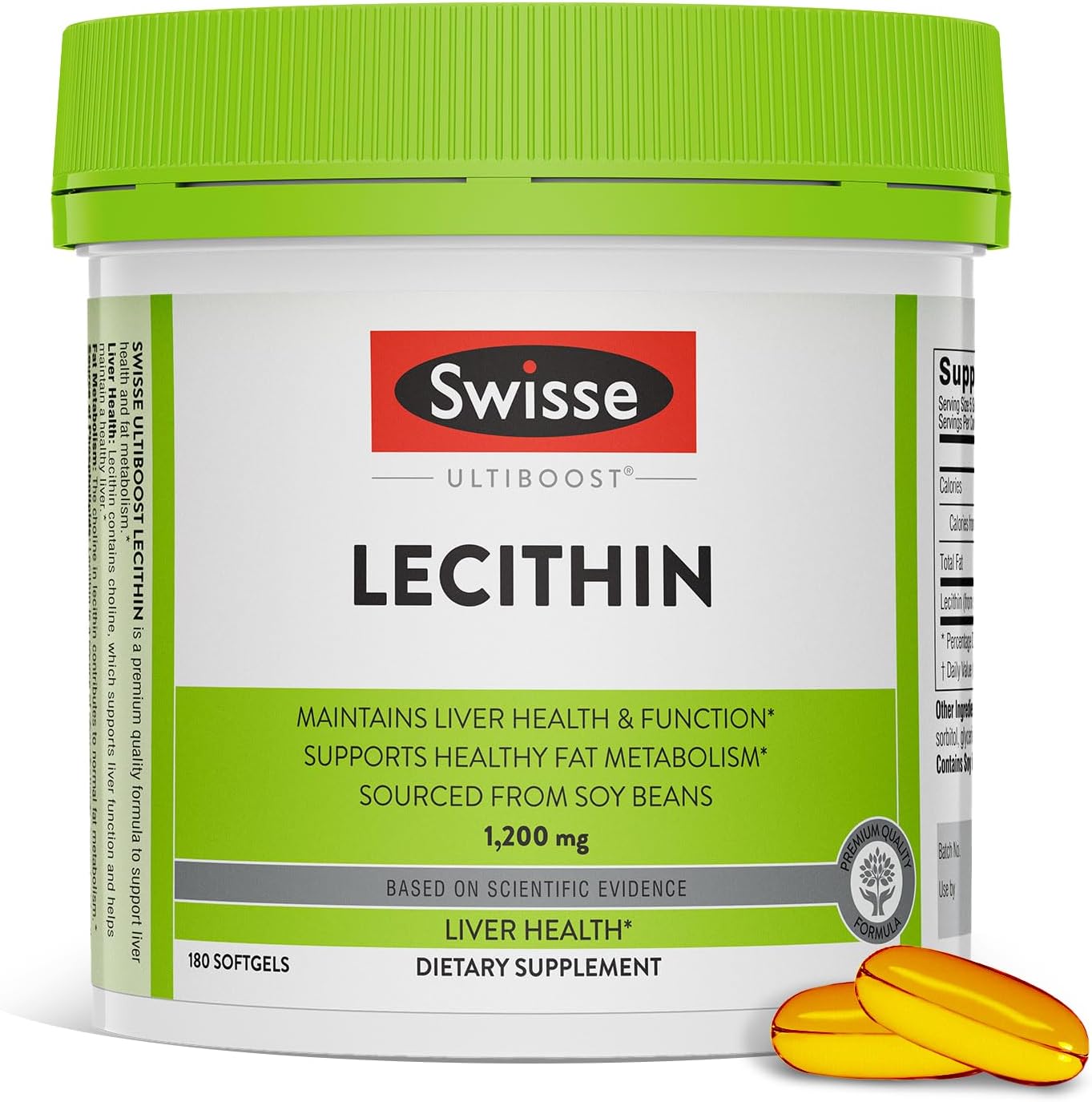 Swisse Soy Lecithin 1200mg Softgels Capsules | Maintains Liver Health and Function * | Supports Fat Metabolism * | Choline Lecithin Supplement 1200