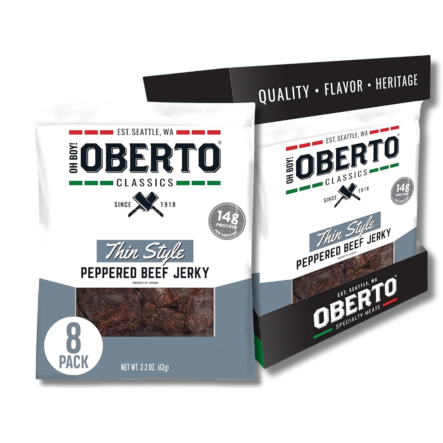 Oh Boy! Oberto Classics Thin Style Peppered Beef Jerky, 1.2 Ounce (Pack of 8)