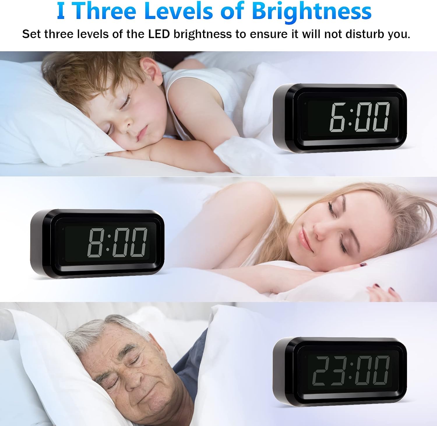 Digital Alarm Clock Battery Operated with LED Display for Bedrooms, Long Battery Life for 12 Months, 3 Brightness Adjustable, 12/24 Hour, Snooze, Black Case with Red Digits